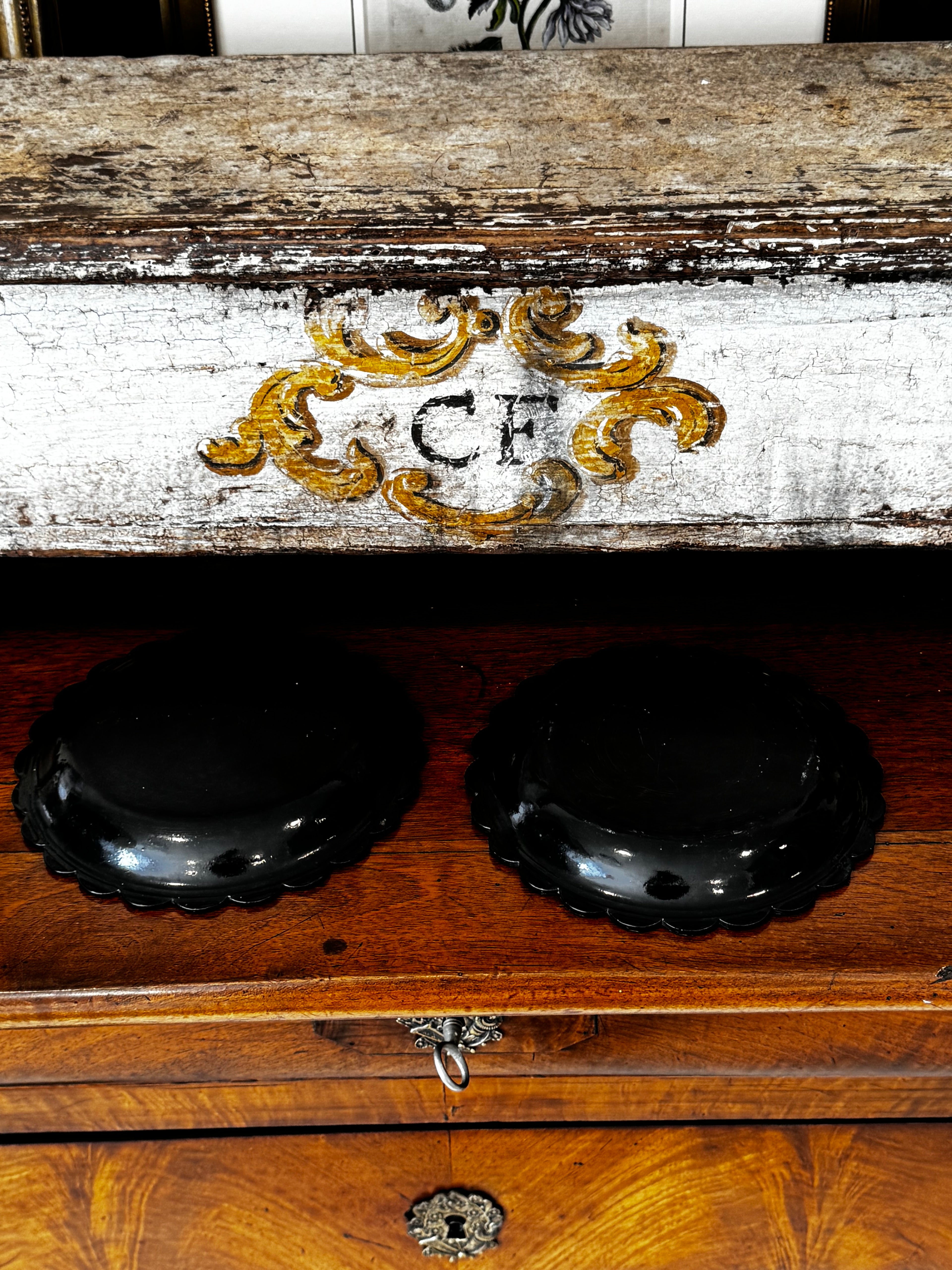 Pair Papier Mache with Pewter Inlay Plates/Coasters - Victorian Circa 1840