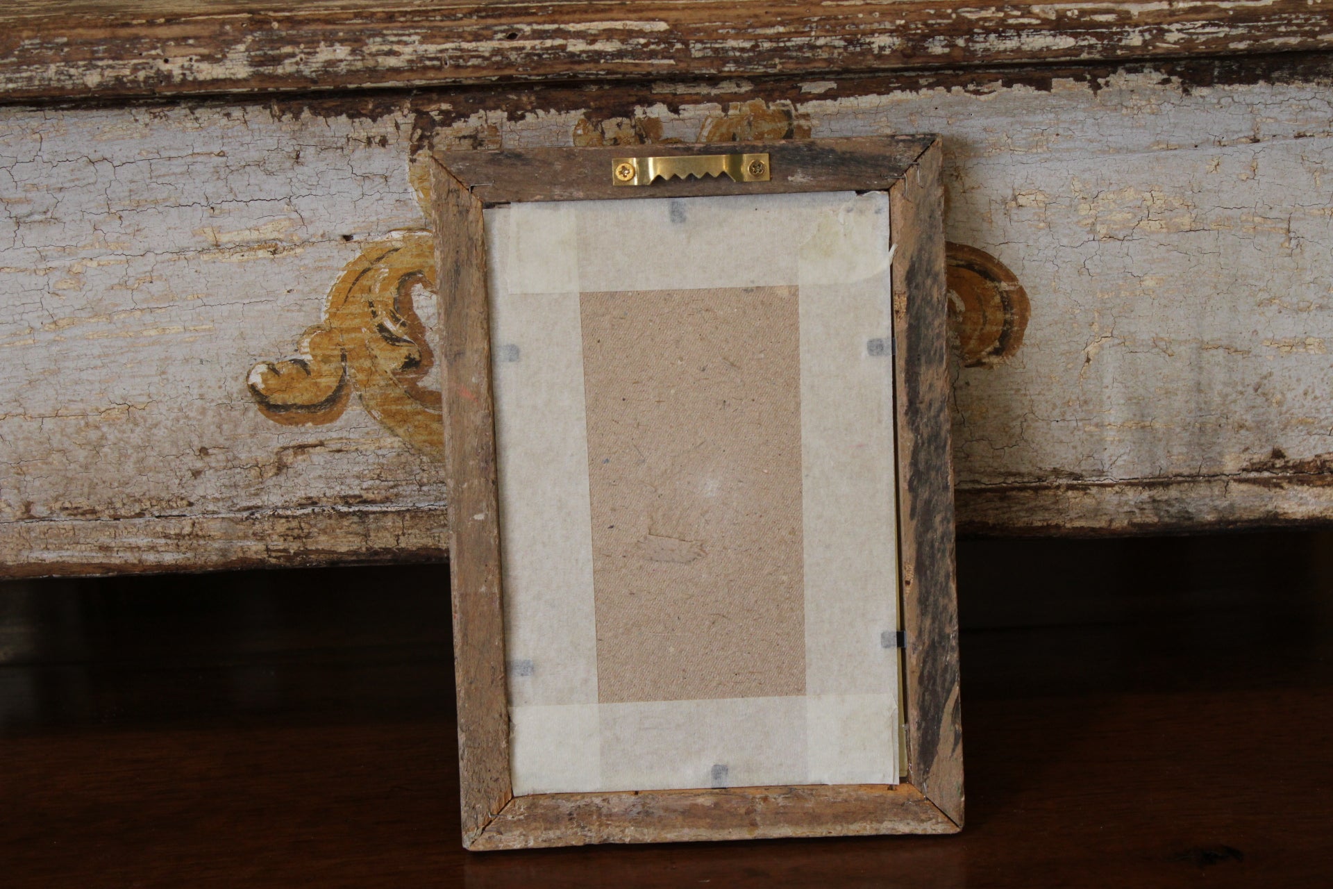 Vintage Reverse Glass Acorn with Oak Leaf in an Orange Reeded Frame