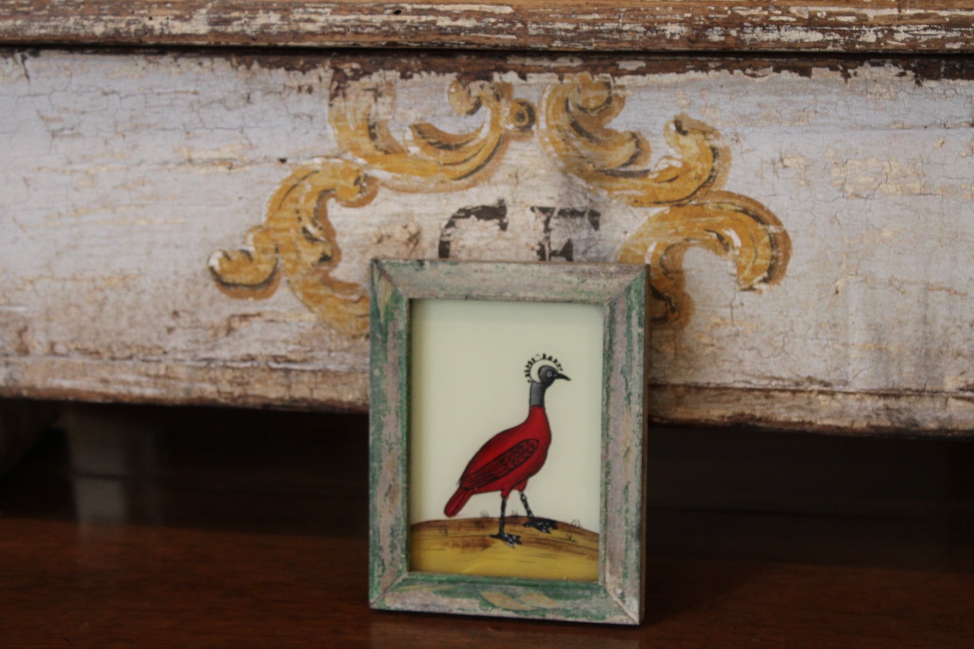Vintage Reverse Glass Petite Red Shorebird