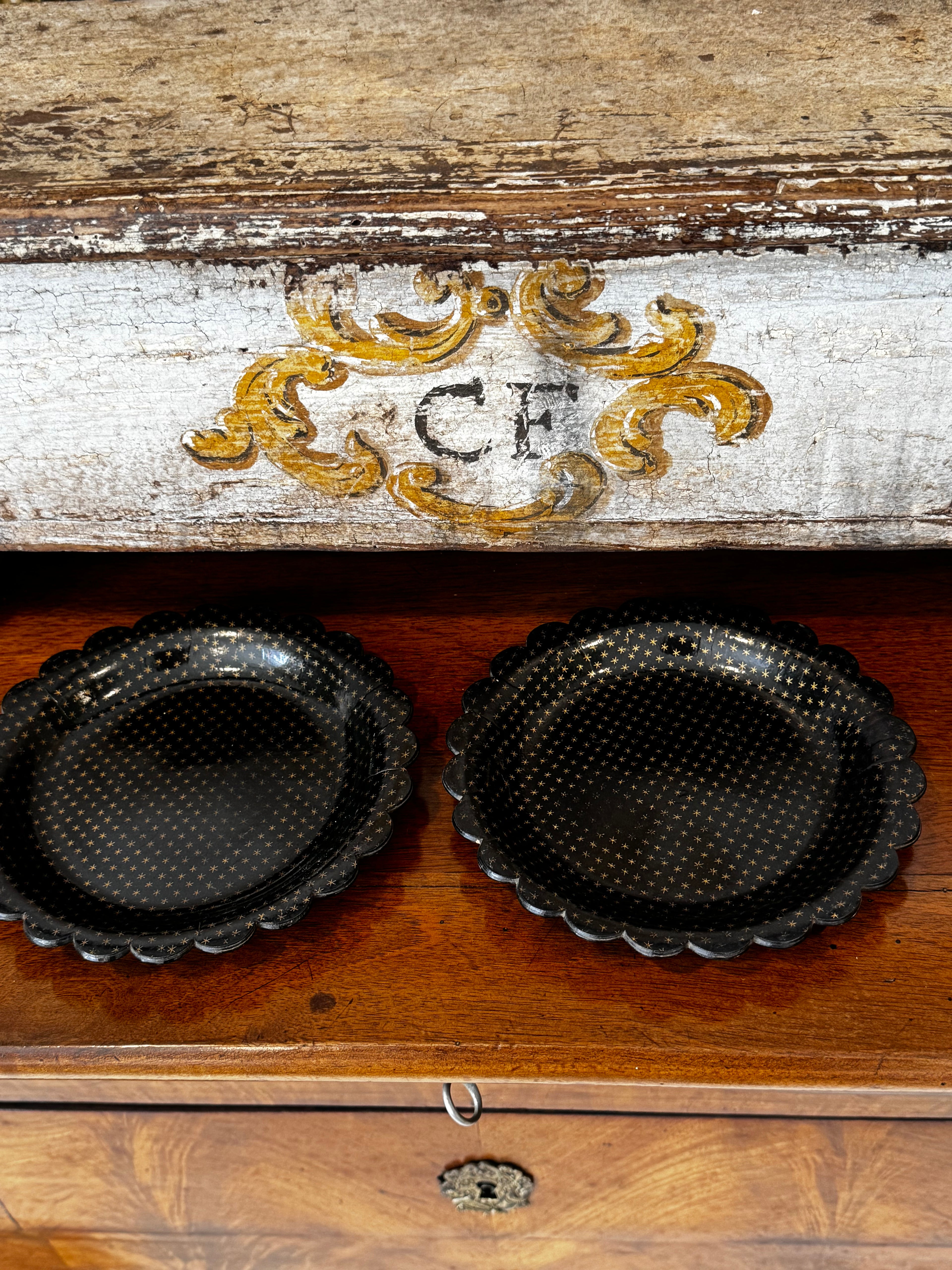 Pair Papier Mache with Stars - Napoleon Plates/Coasters - Victorian Circa 1840
