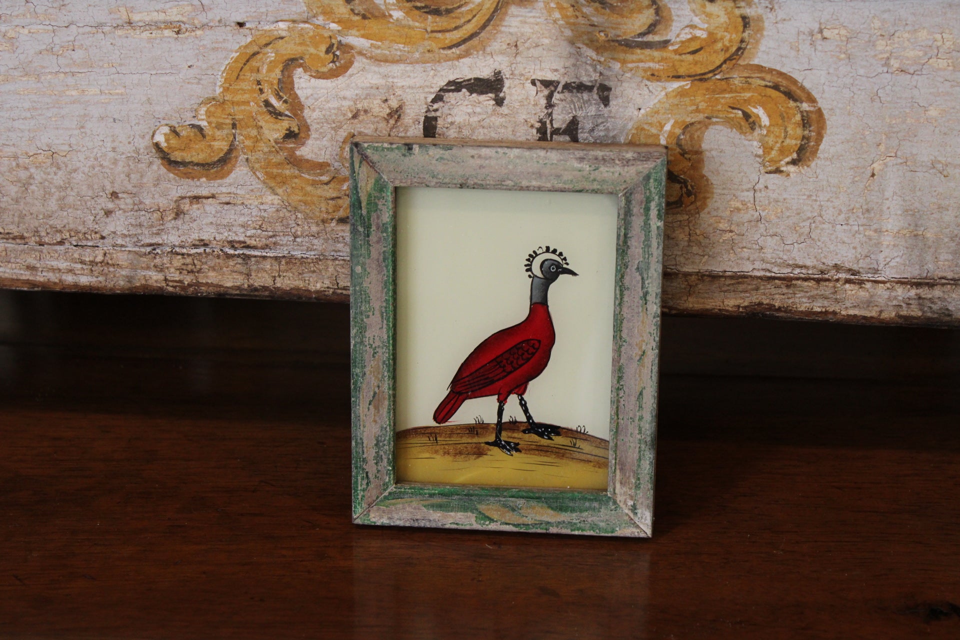 Vintage Reverse Glass Petite Red Shorebird