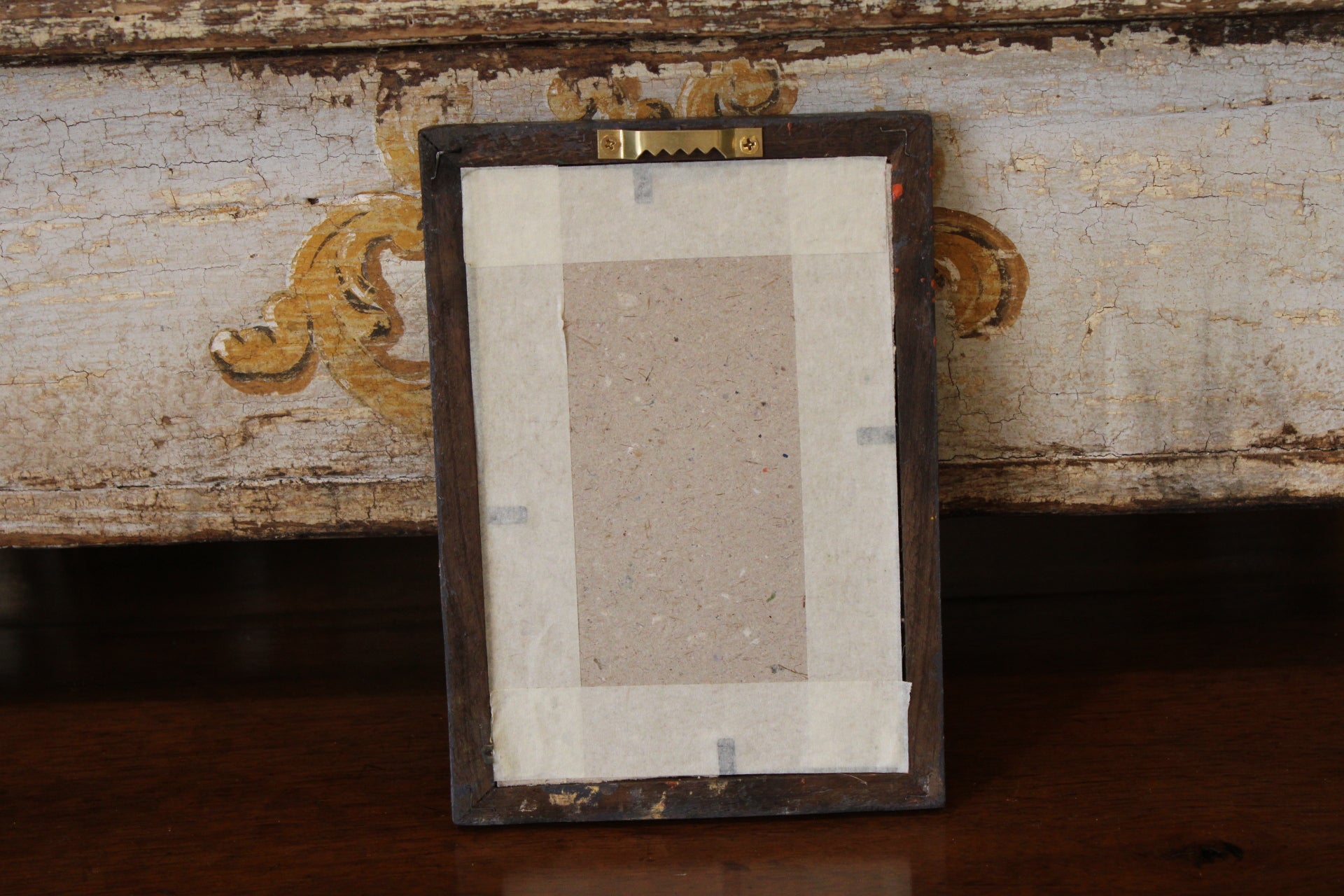 Vintage Reverse Glass Acorn with Oak Leaf in a Grey Reeded Frame