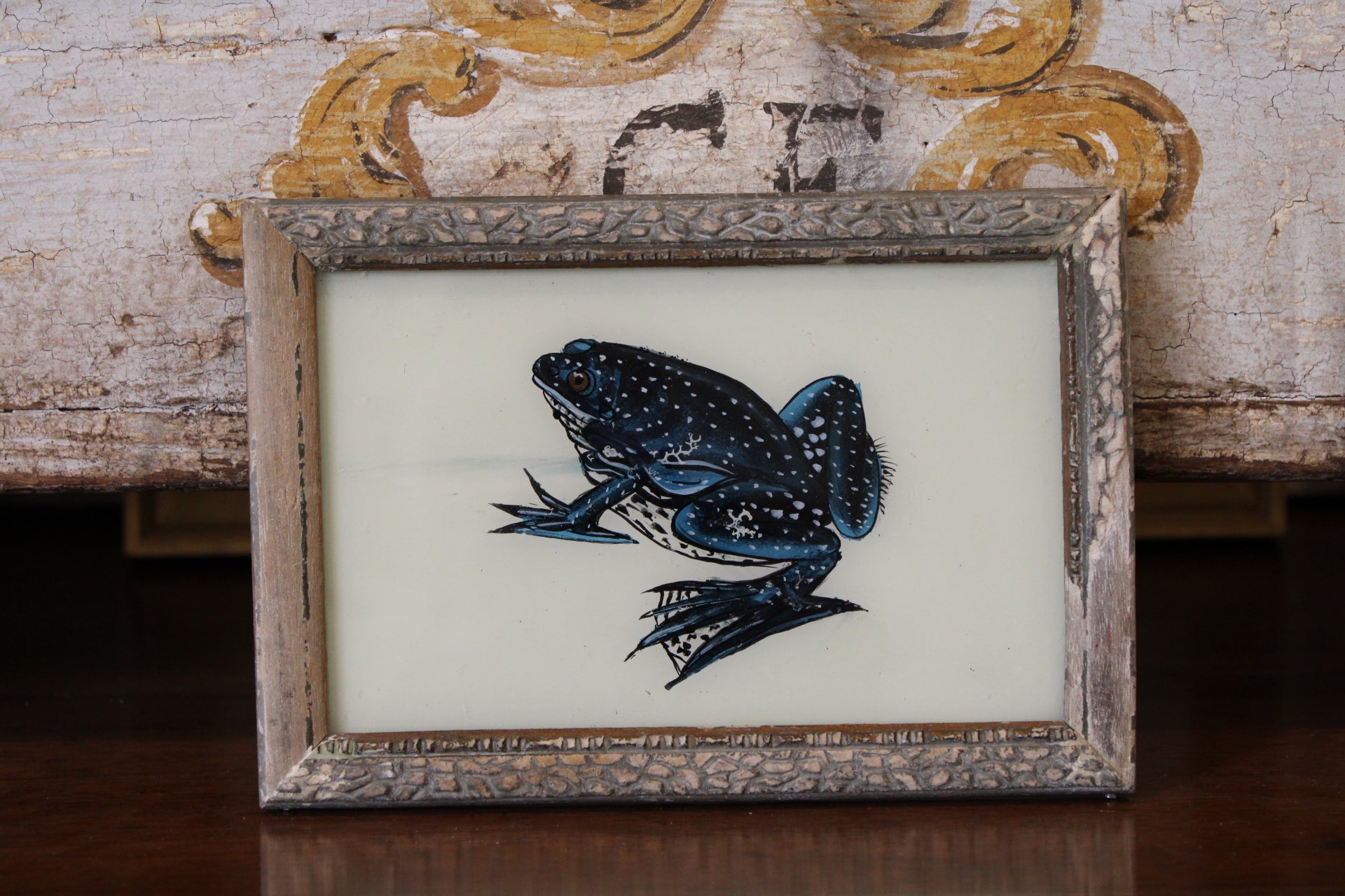 Vintage Reverse Glass Blue Frog