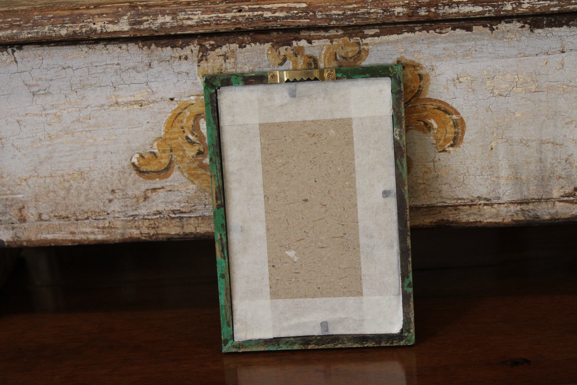 Vintage Reverse Glass Floral in a Green Reeded frame