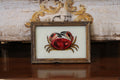 Vintage Reverse Glass Red Crab in a Brown Reeded Frame