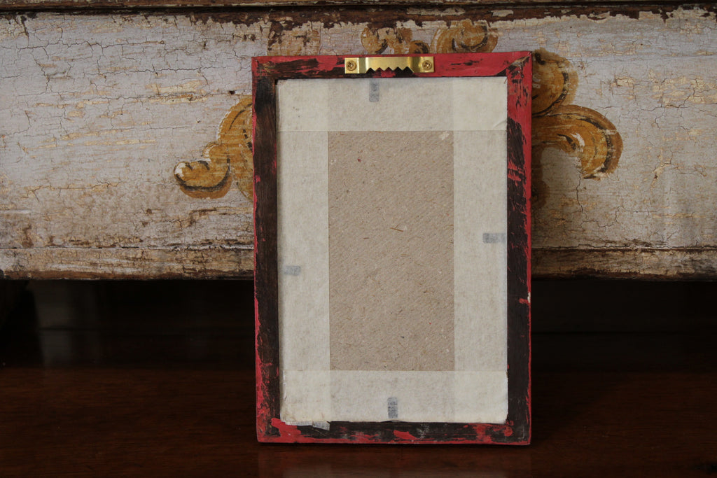 Vintage Reverse Glass Bright Blue Insect in a Pink Reeded Frame