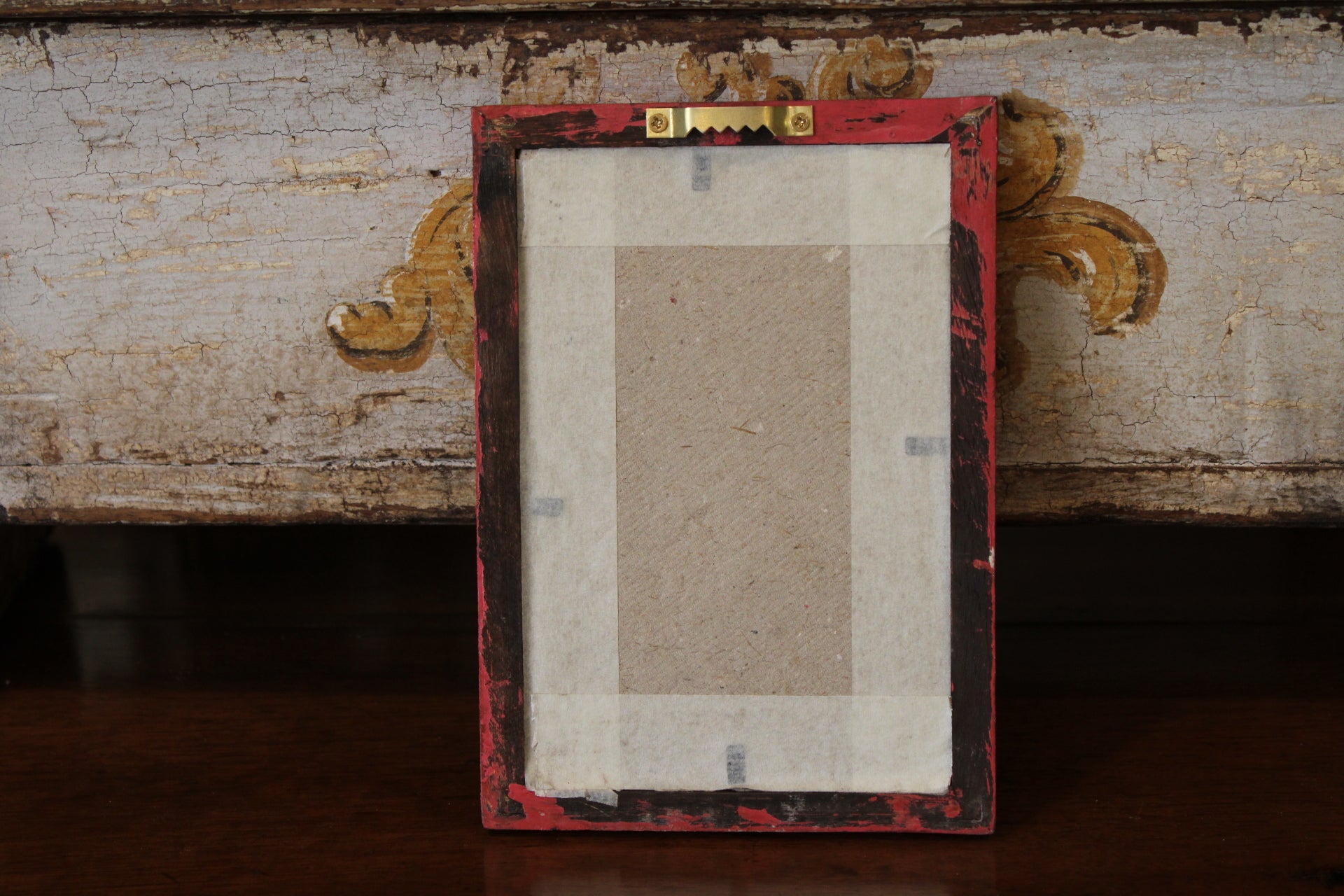 Vintage Reverse Glass Bright Blue Insect in a Pink Reeded Frame