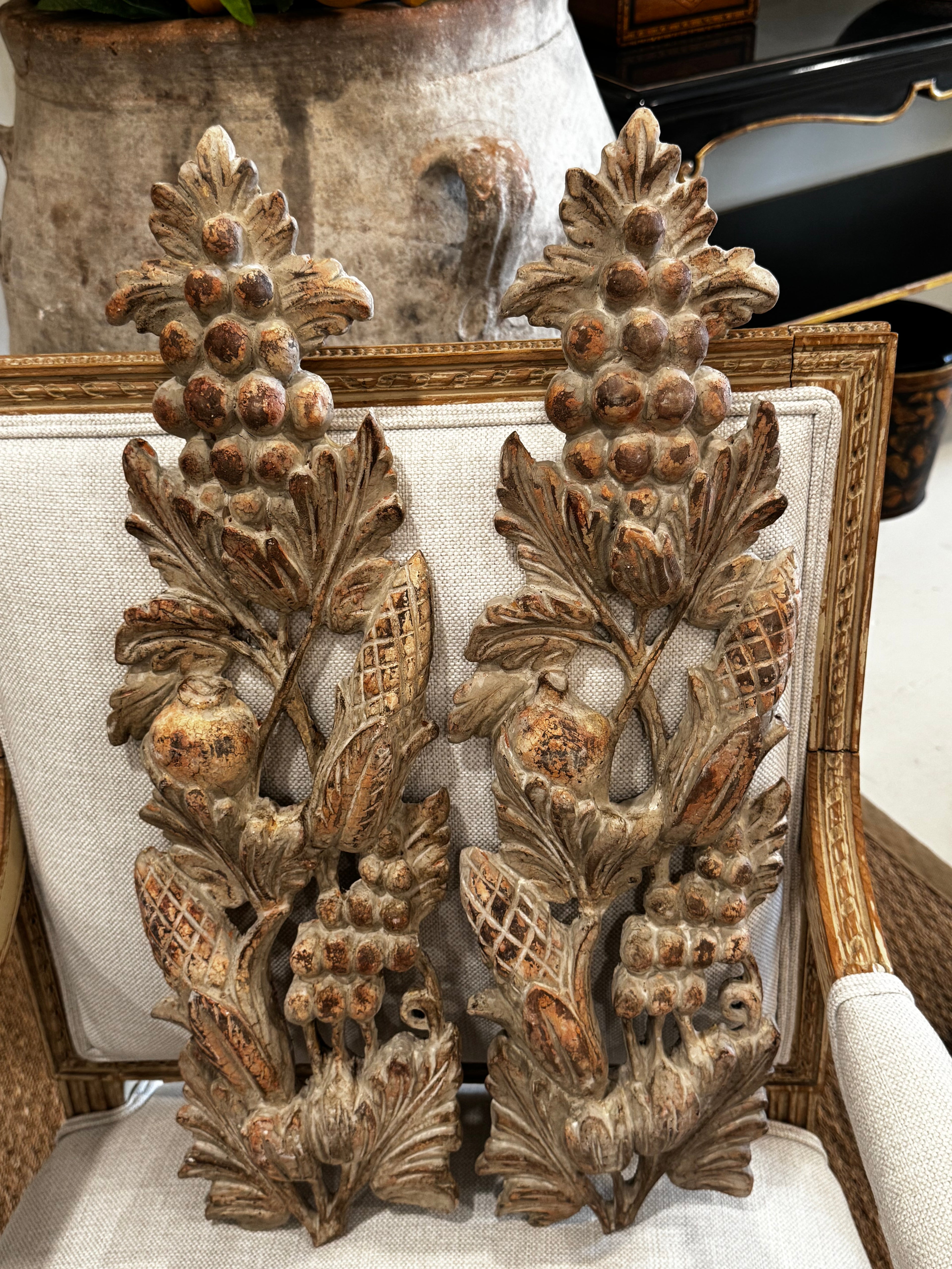 Pair of Antique Carved Wooden Decorative Swags