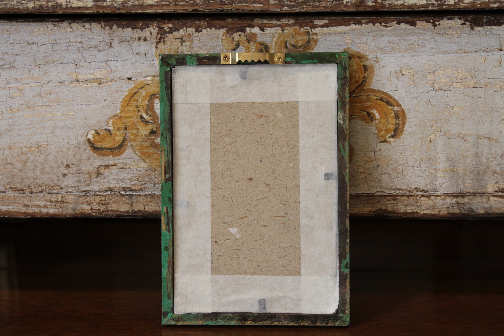 Vintage Reverse Glass Floral in a Green Reeded frame