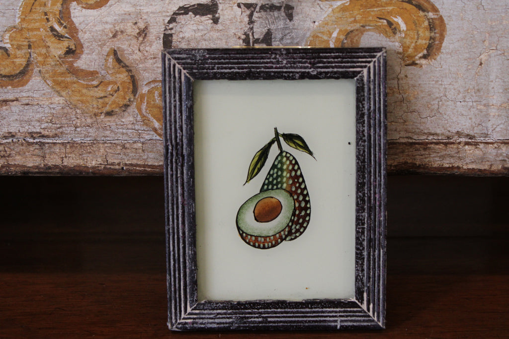 Vintage Reverse Glass Avocado in a Dark Reeded Frame