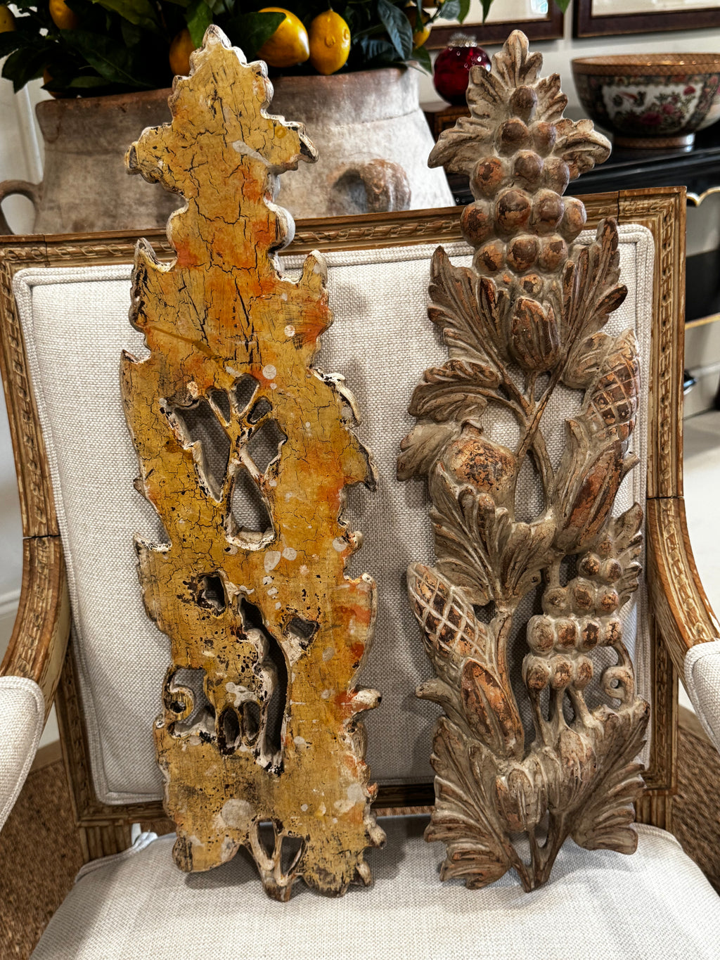 Pair of Antique Carved Wooden Decorative Swags