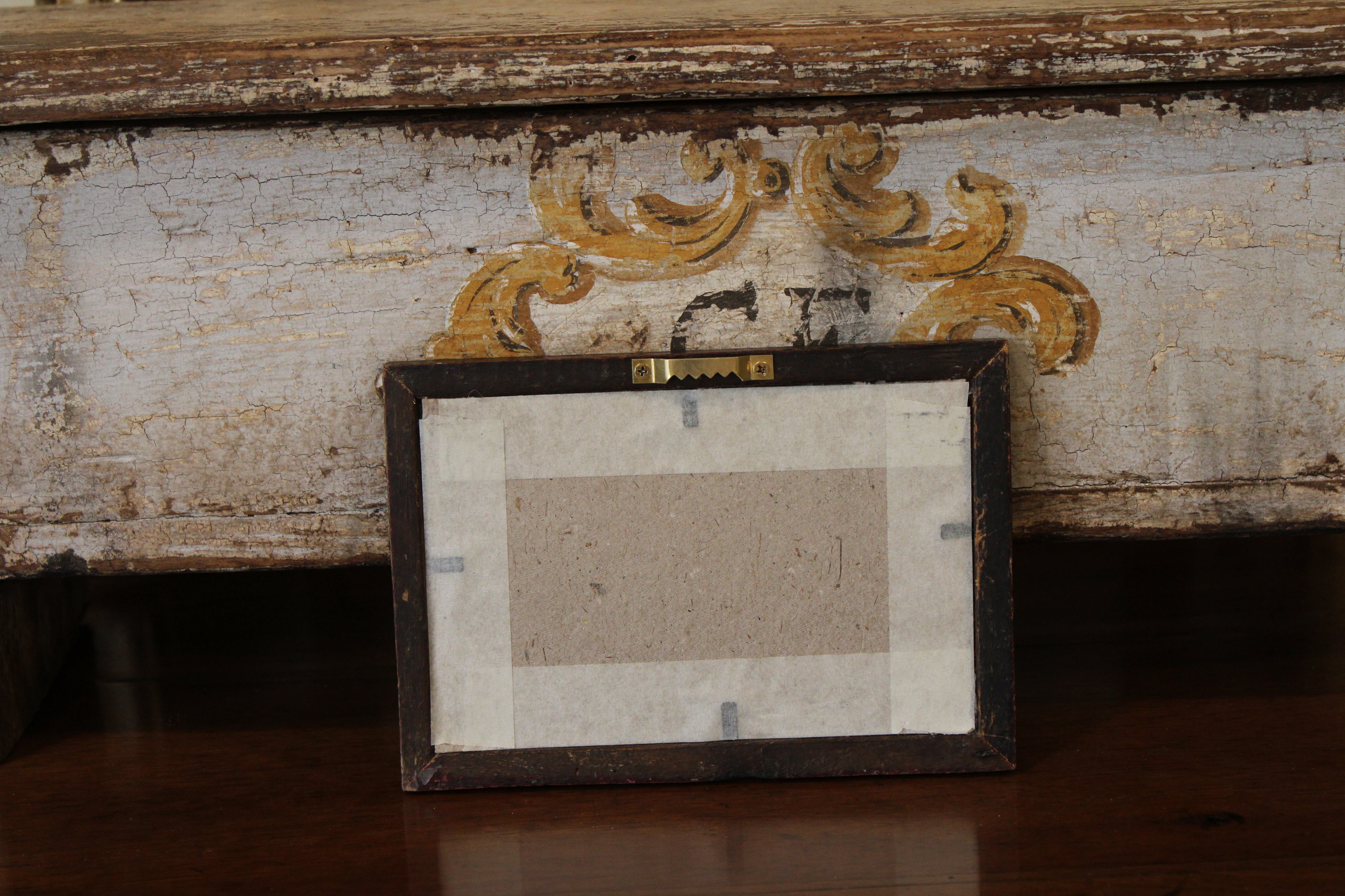 Vintage Reverse Glass Red Crab in a Brown Reeded Frame