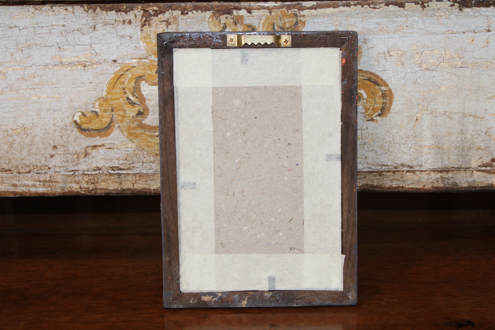 Vintage Reverse Glass Acorn with Oak Leaf in a Grey Reeded Frame