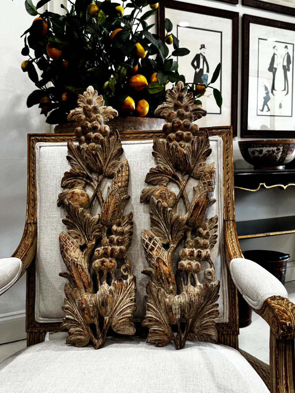 Pair of Antique Carved Wooden Decorative Swags