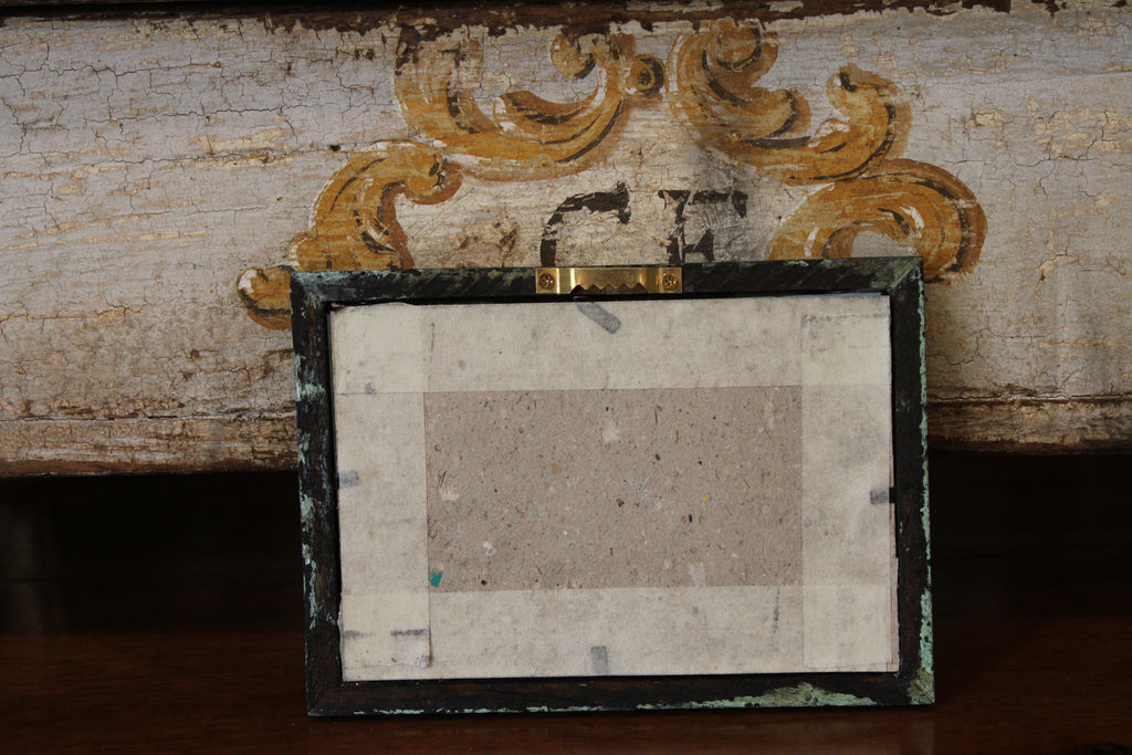 Vintage Reverse Glass Ship with Distressed Blue Frame