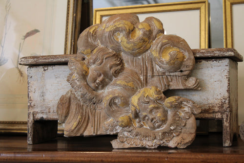 Antique 18th Century Italian Painted Polychrome Wood Carved Angel