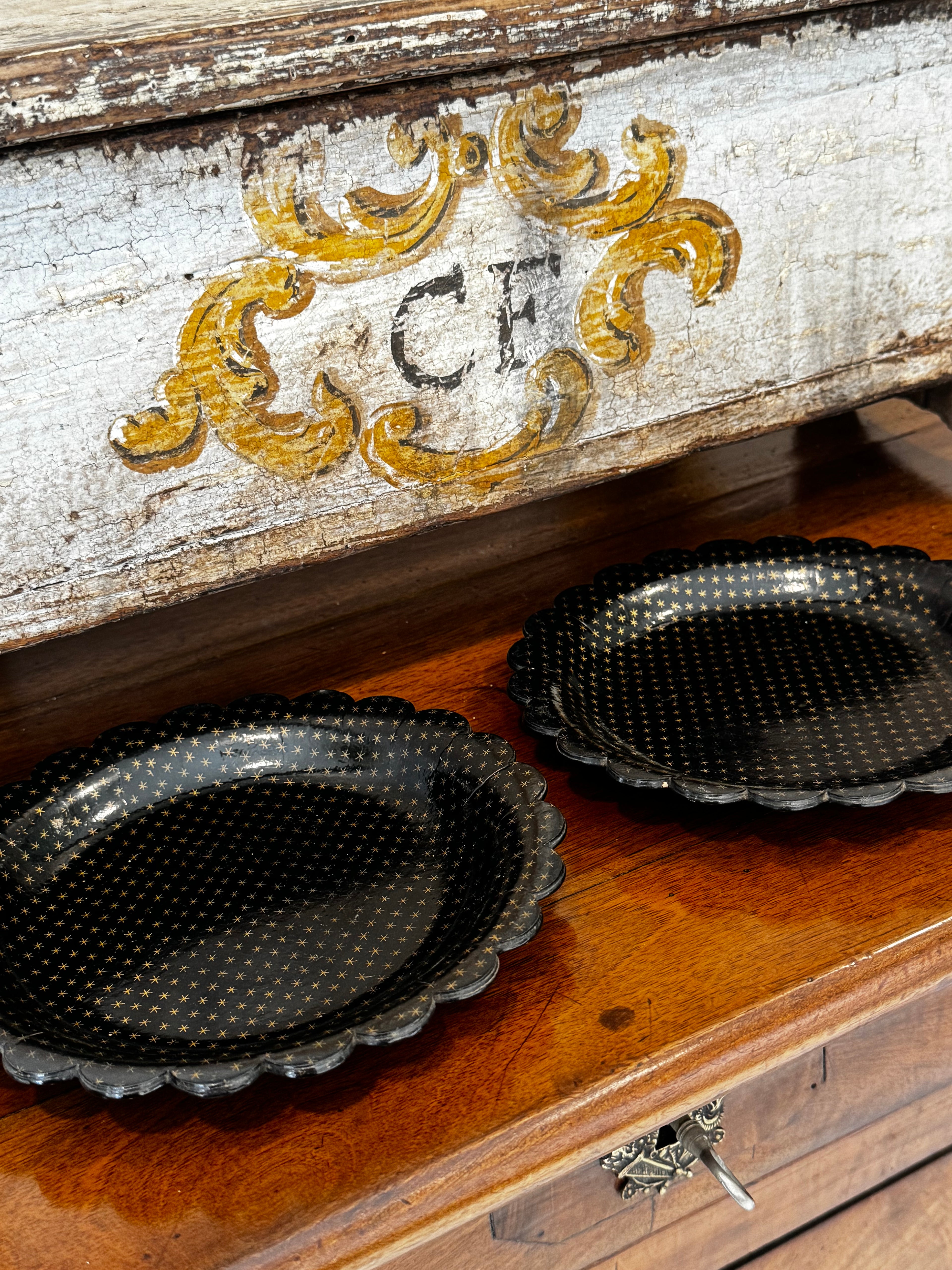 Pair Papier Mache with Stars - Napoleon Plates/Coasters - Victorian Circa 1840