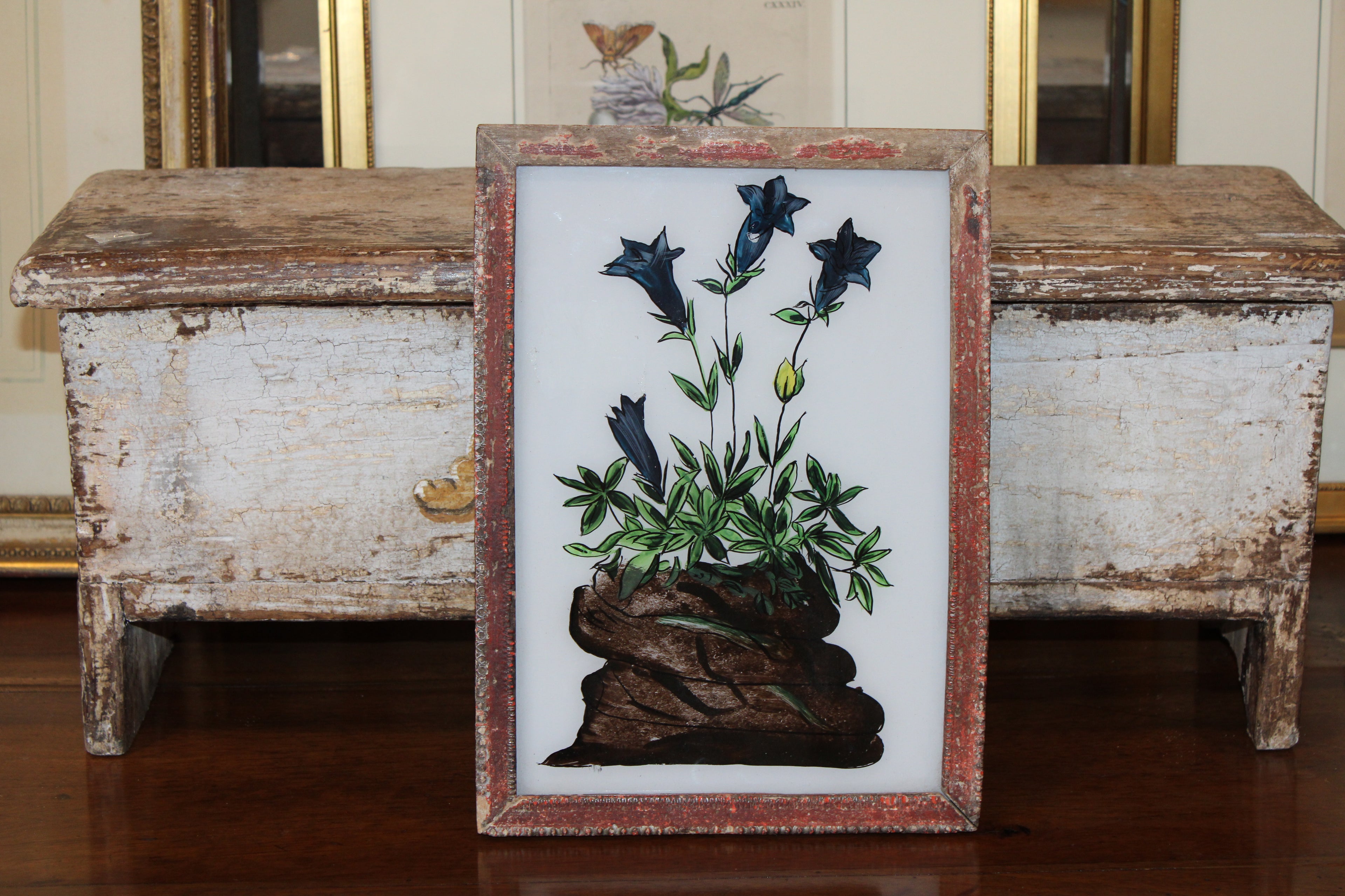 Vintage Reverse Glass Large Floral