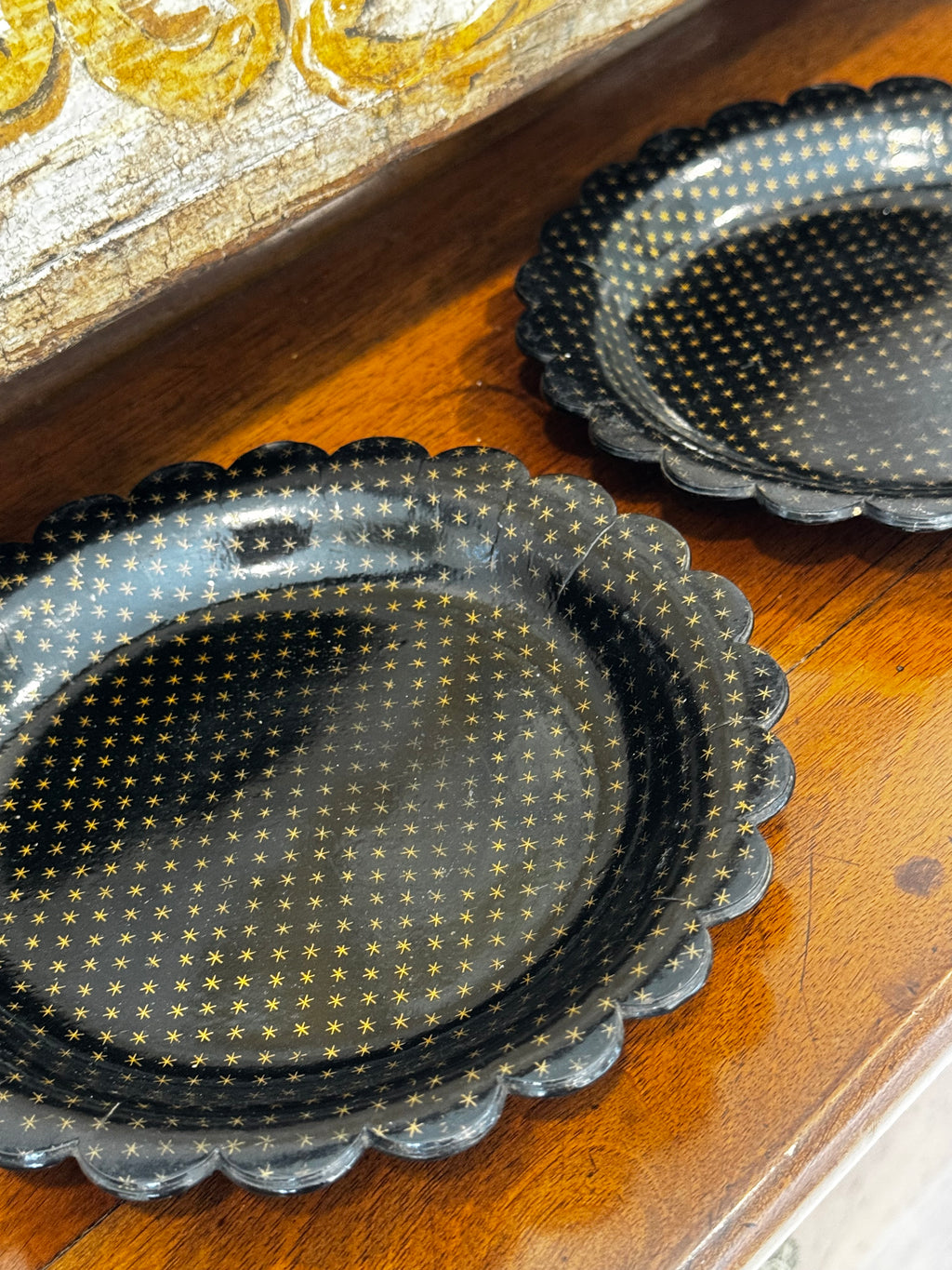 Pair Papier Mache with Stars - Napoleon Plates/Coasters - Victorian Circa 1840