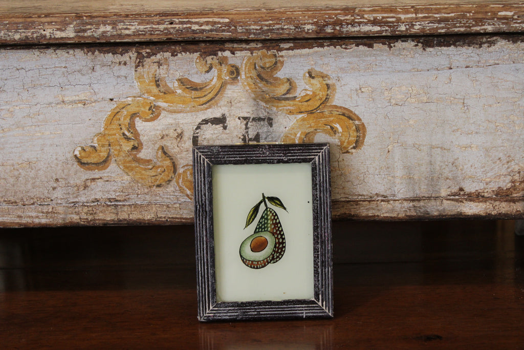 Vintage Reverse Glass Avocado in a Dark Reeded Frame