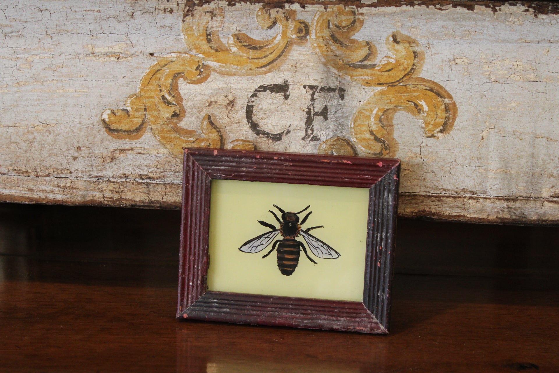 Vintage Reverse Glass Petite Bee with Purple Frame