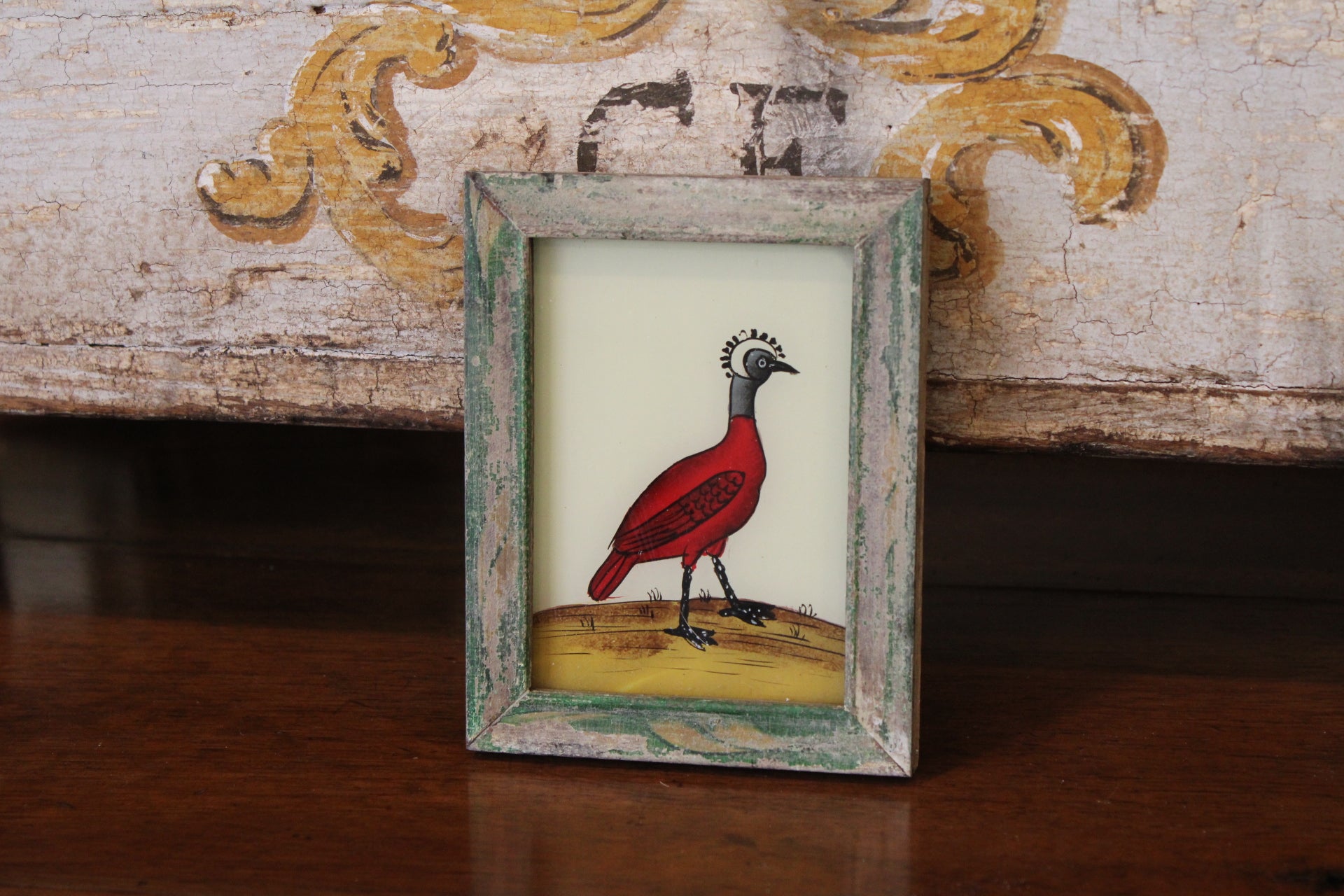 Vintage Reverse Glass Petite Red Shorebird