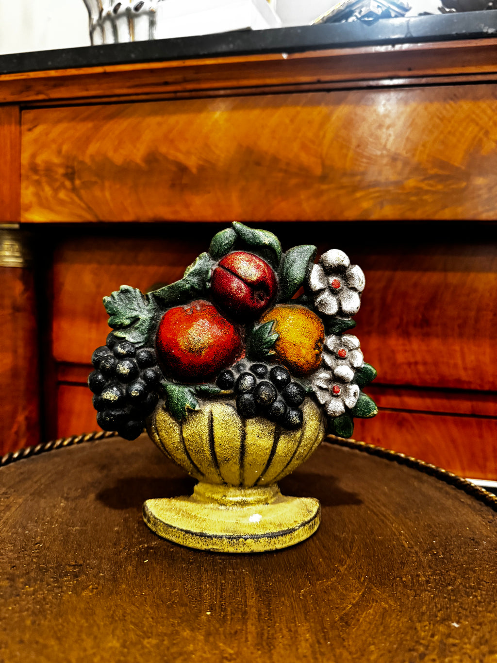 Vintage cast Iron Doorstop Fruit Urn