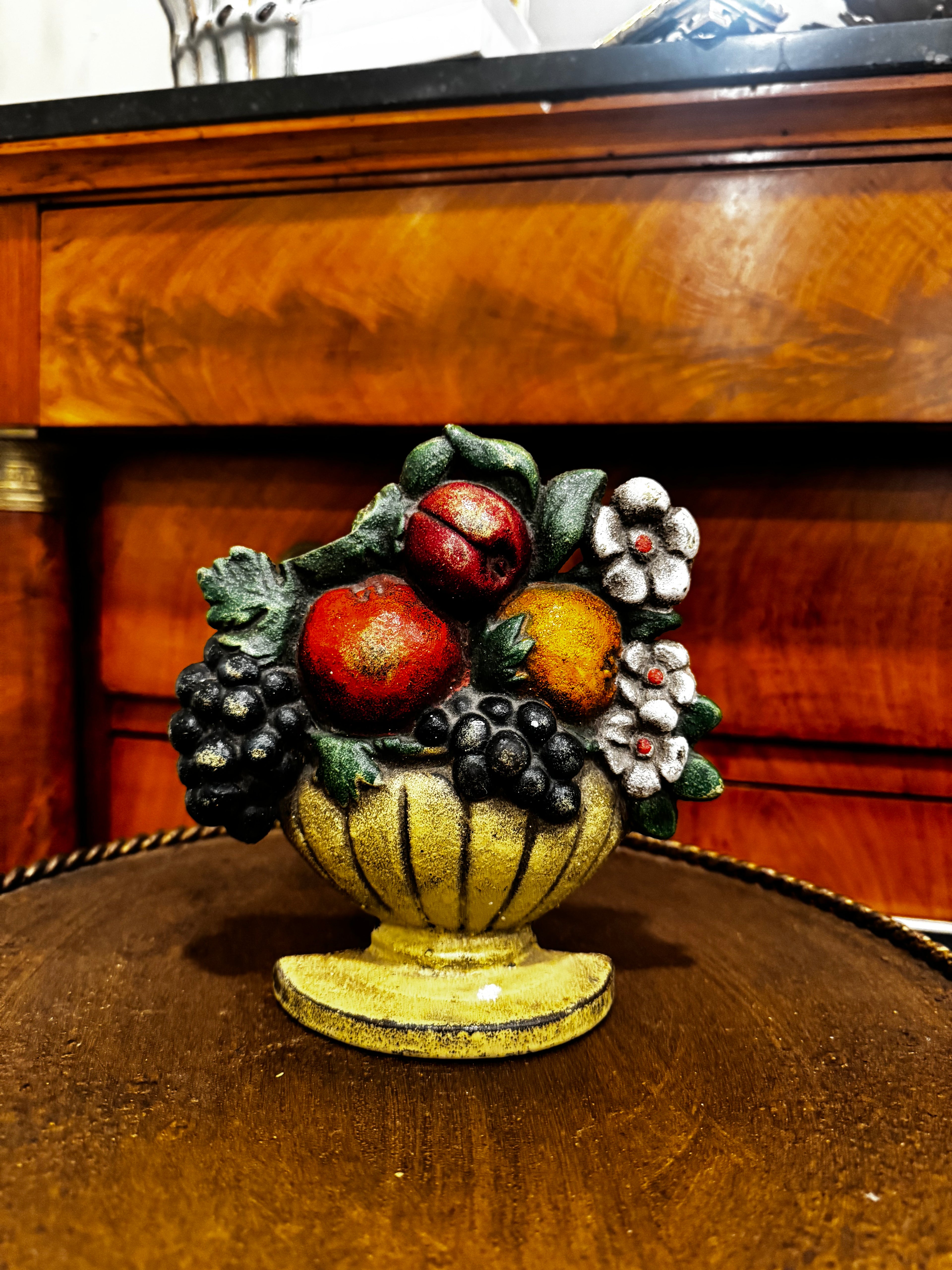 Vintage cast Iron Doorstop Fruit Urn
