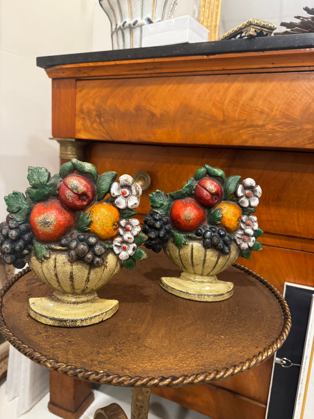 Vintage cast Iron Doorstop Fruit Urn