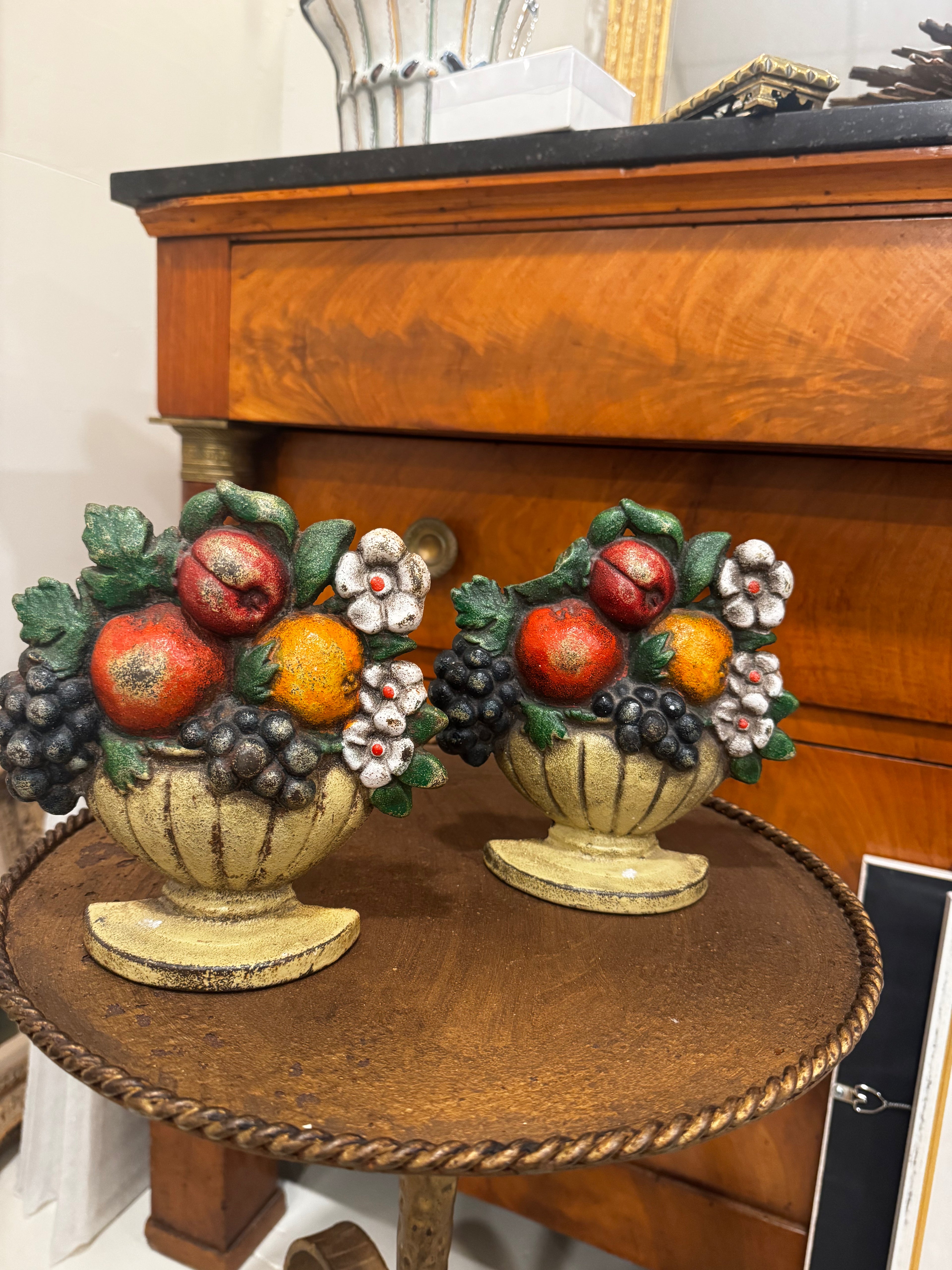 Vintage cast Iron Doorstop Fruit Urn