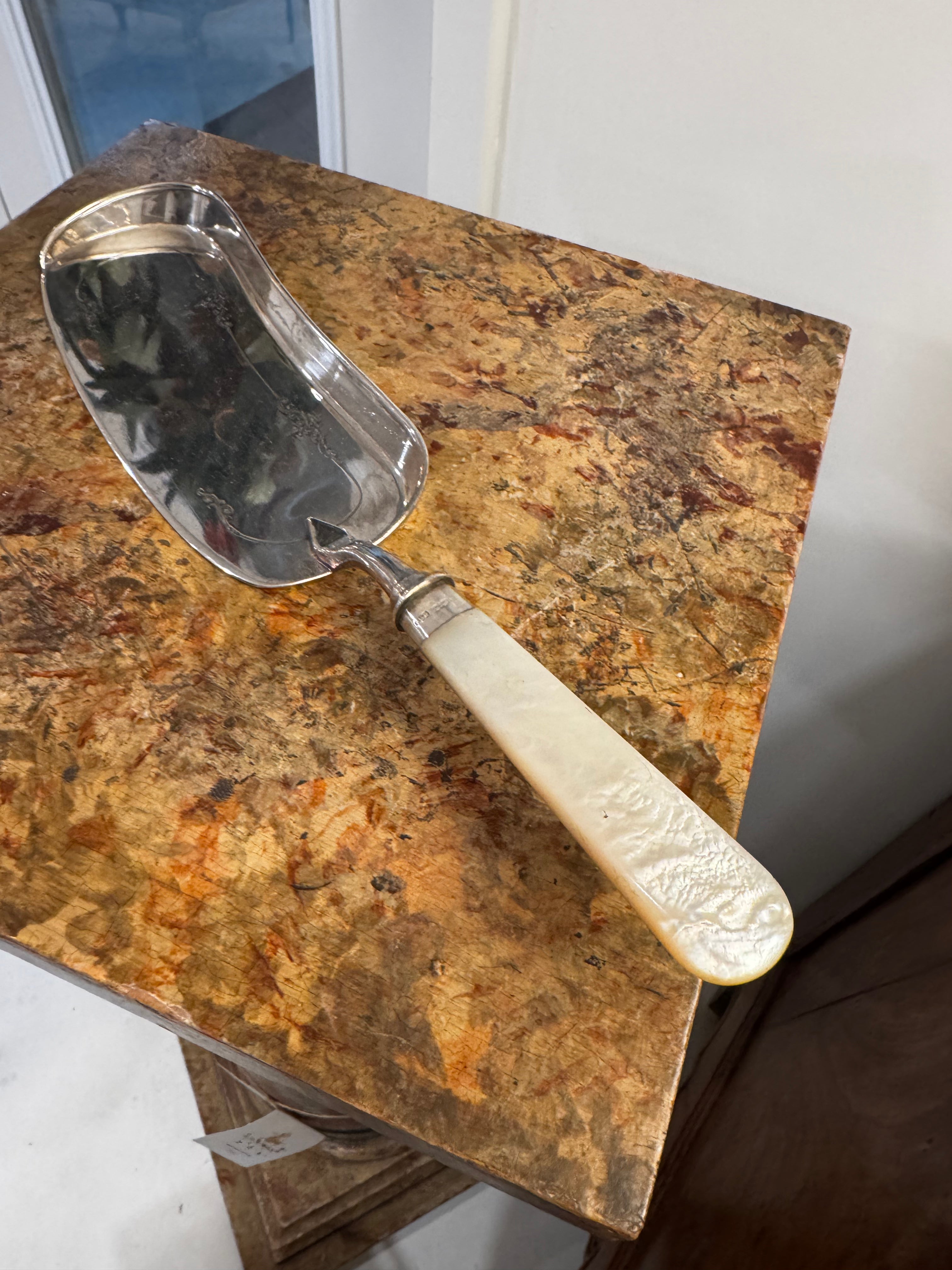 Vintage Mother of Pearl Handled Silver Crumb Scoop