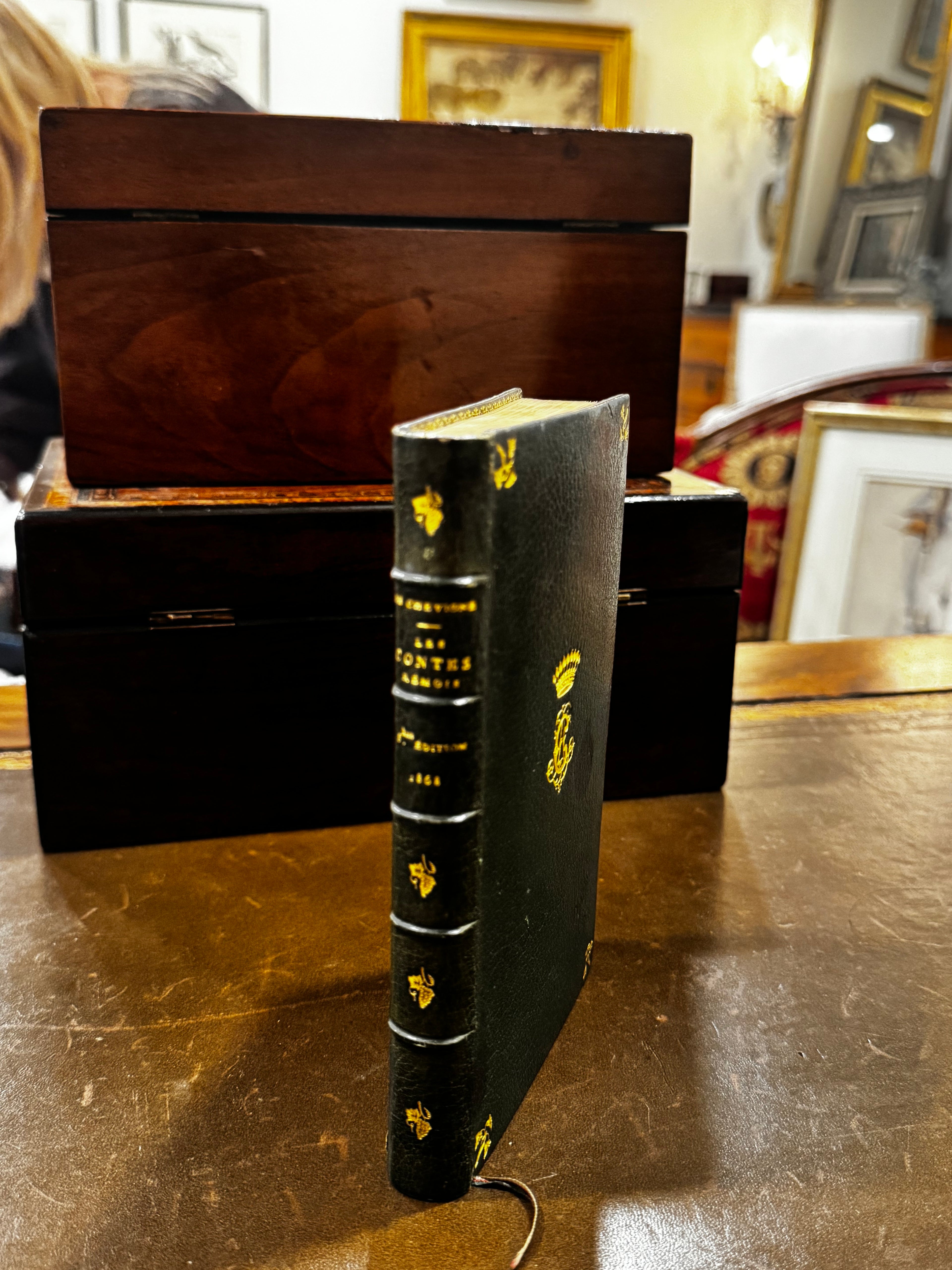 Antique Early 19th Century Green Full Leather Book – Custom Binding, Paris, France