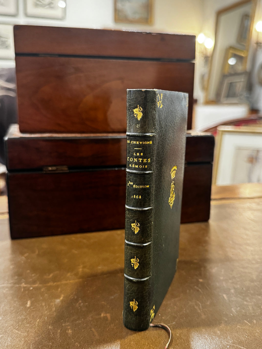 Antique Early 19th Century Green Full Leather Book – Custom Binding, Paris, France