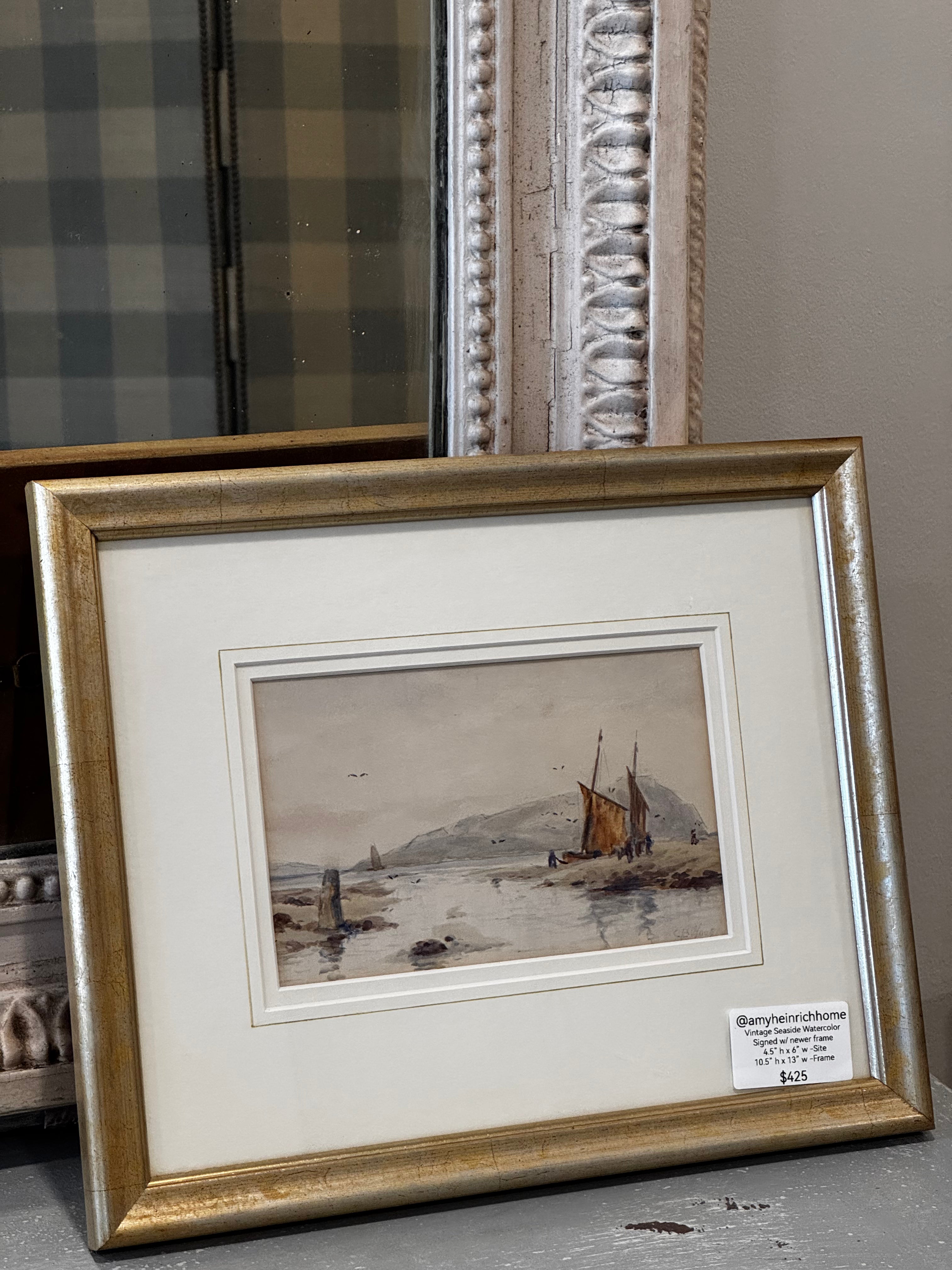 Vintage Seaside Watercolor – Signed, Framed
