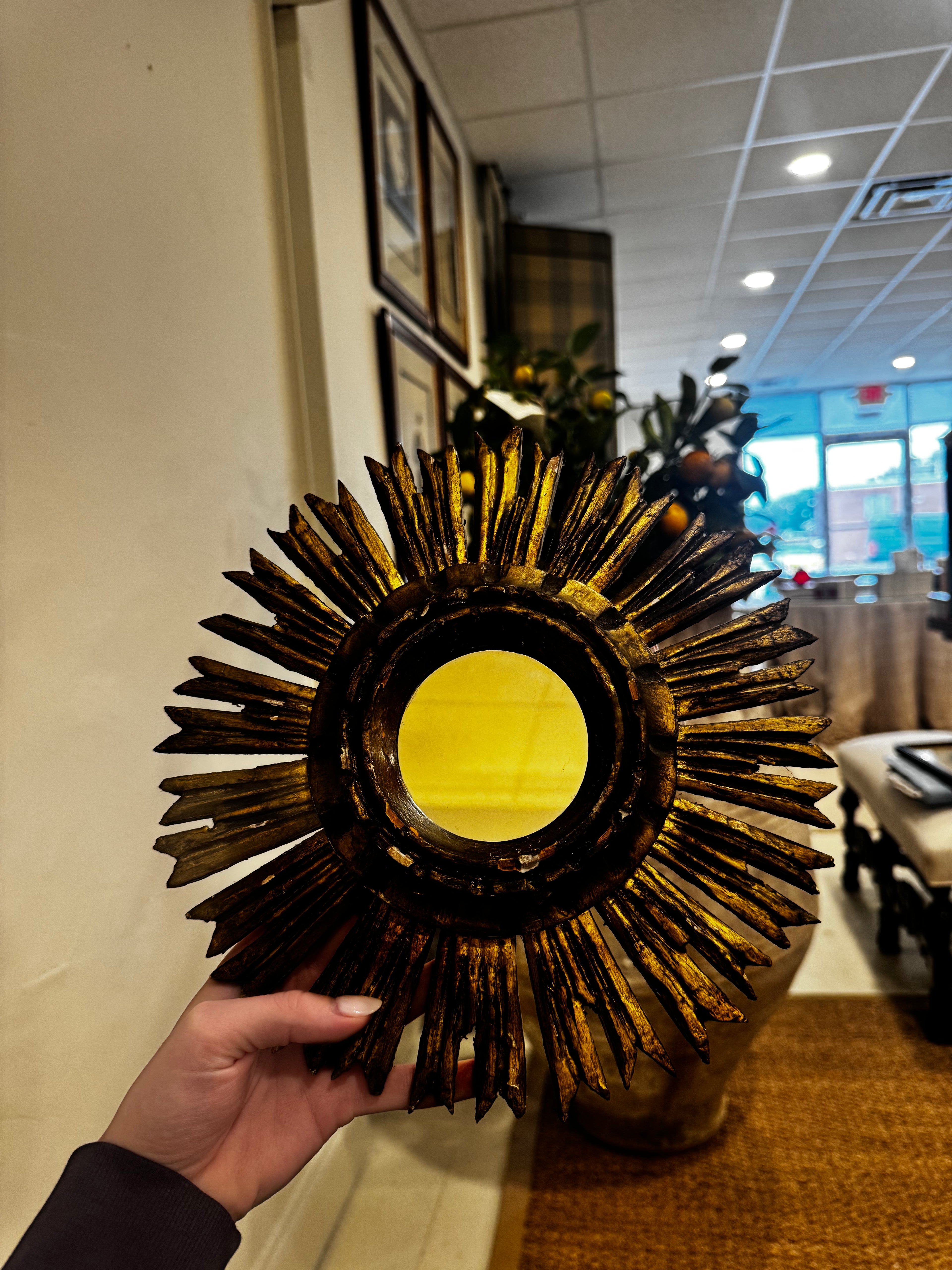 Vintage Spanish Gold Giltwood Starburst Mirror