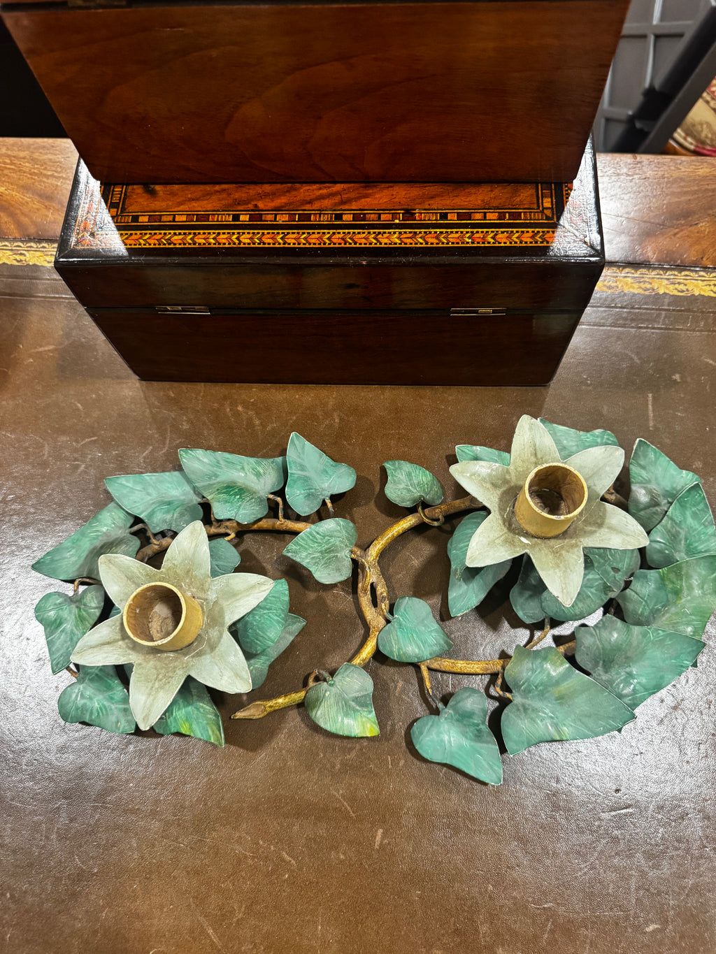 Vintage Italian Ivy Toleware Candlebra