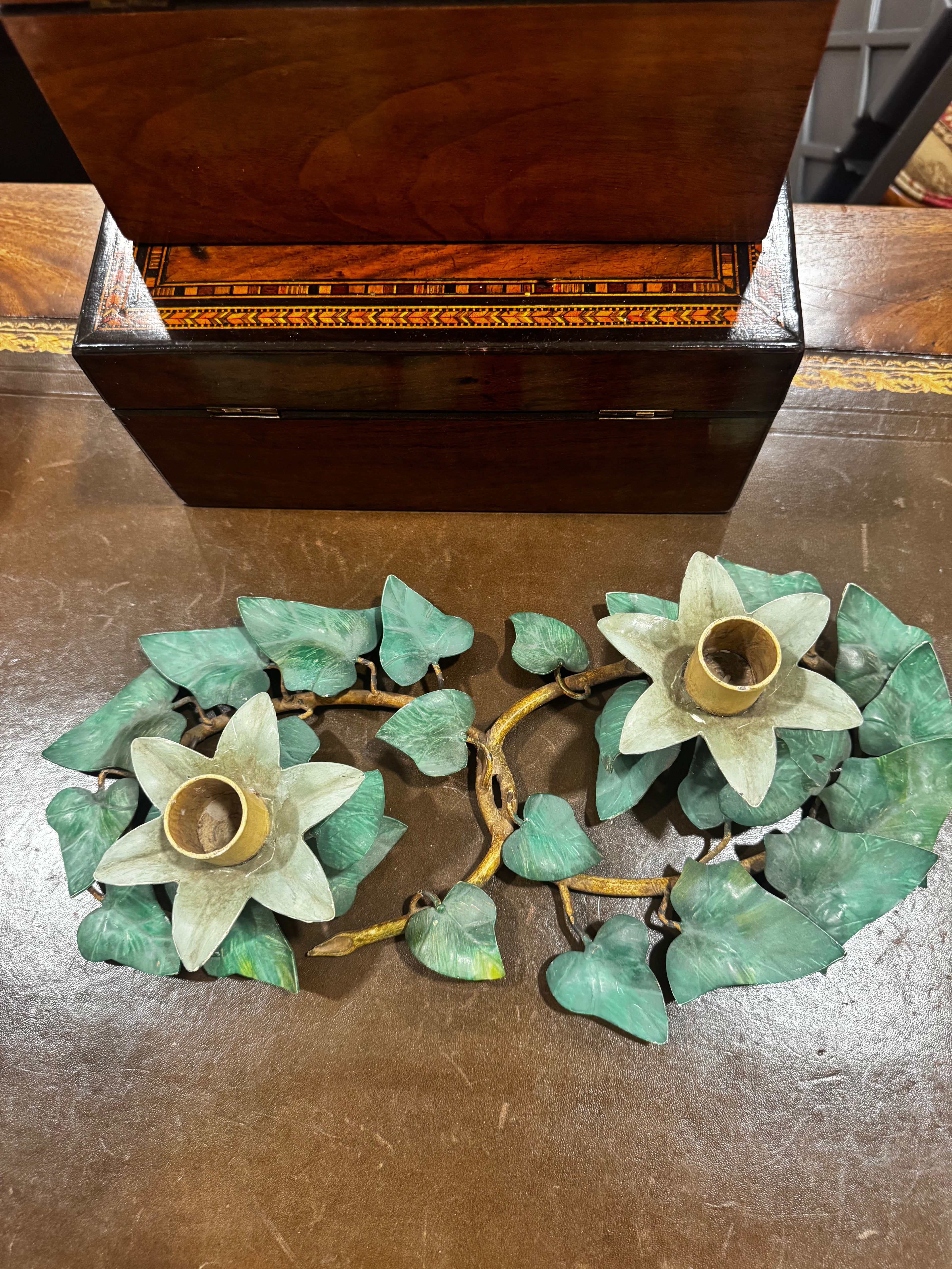 Vintage Italian Ivy Toleware Candlebra