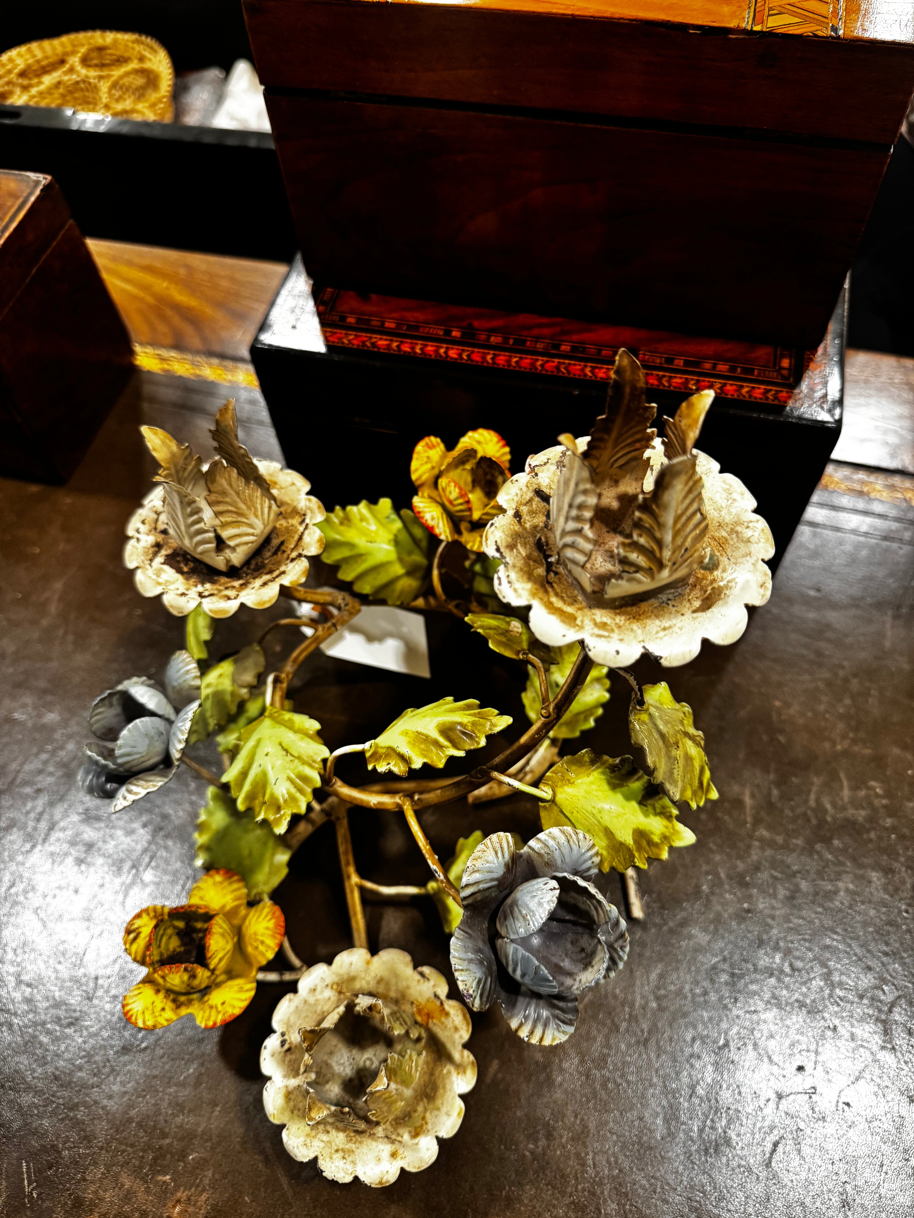 Vintage Italian Toleware - Floral Candelabra