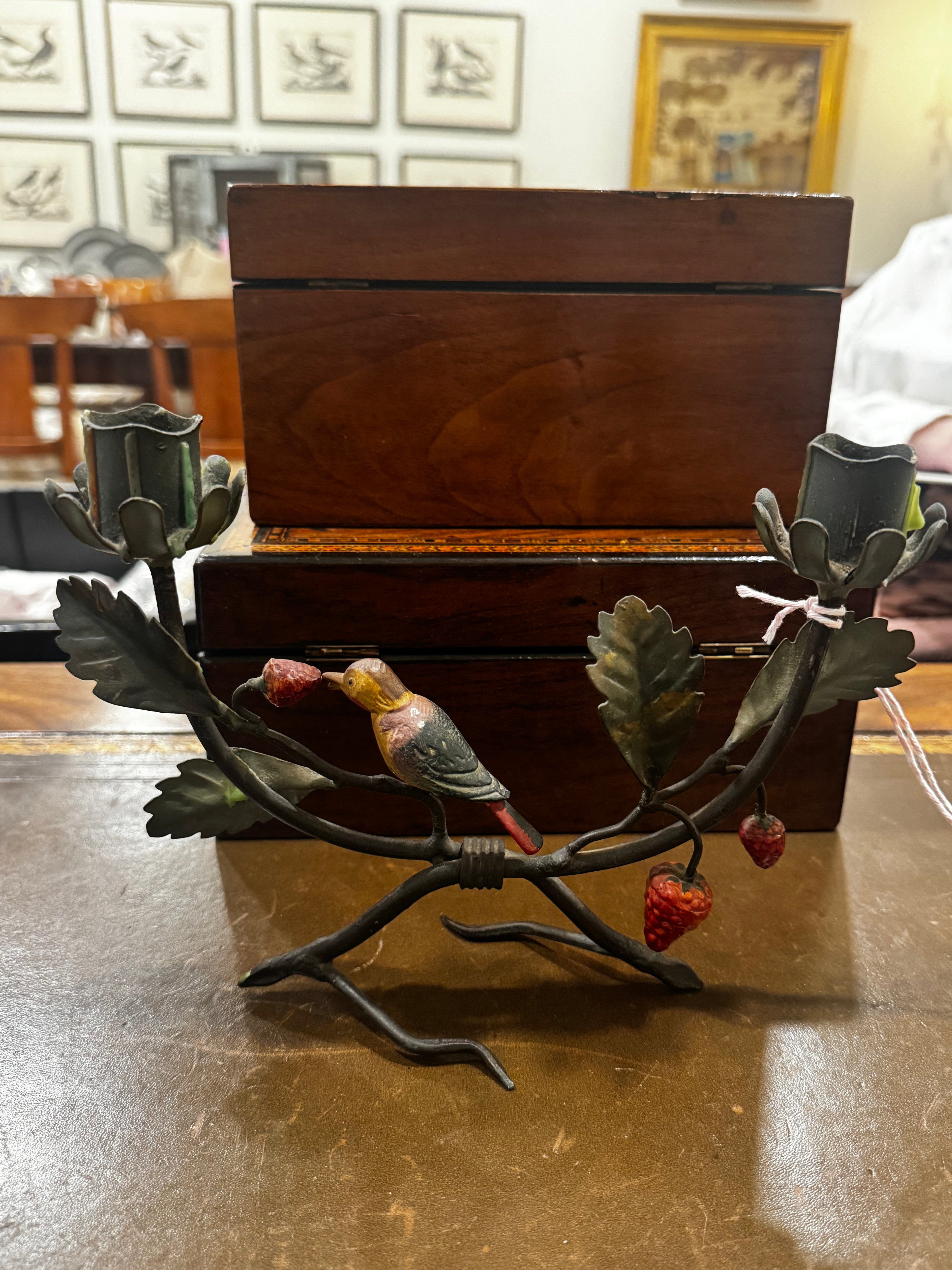 Vintage Italian Strawberry and Bird Candelabra