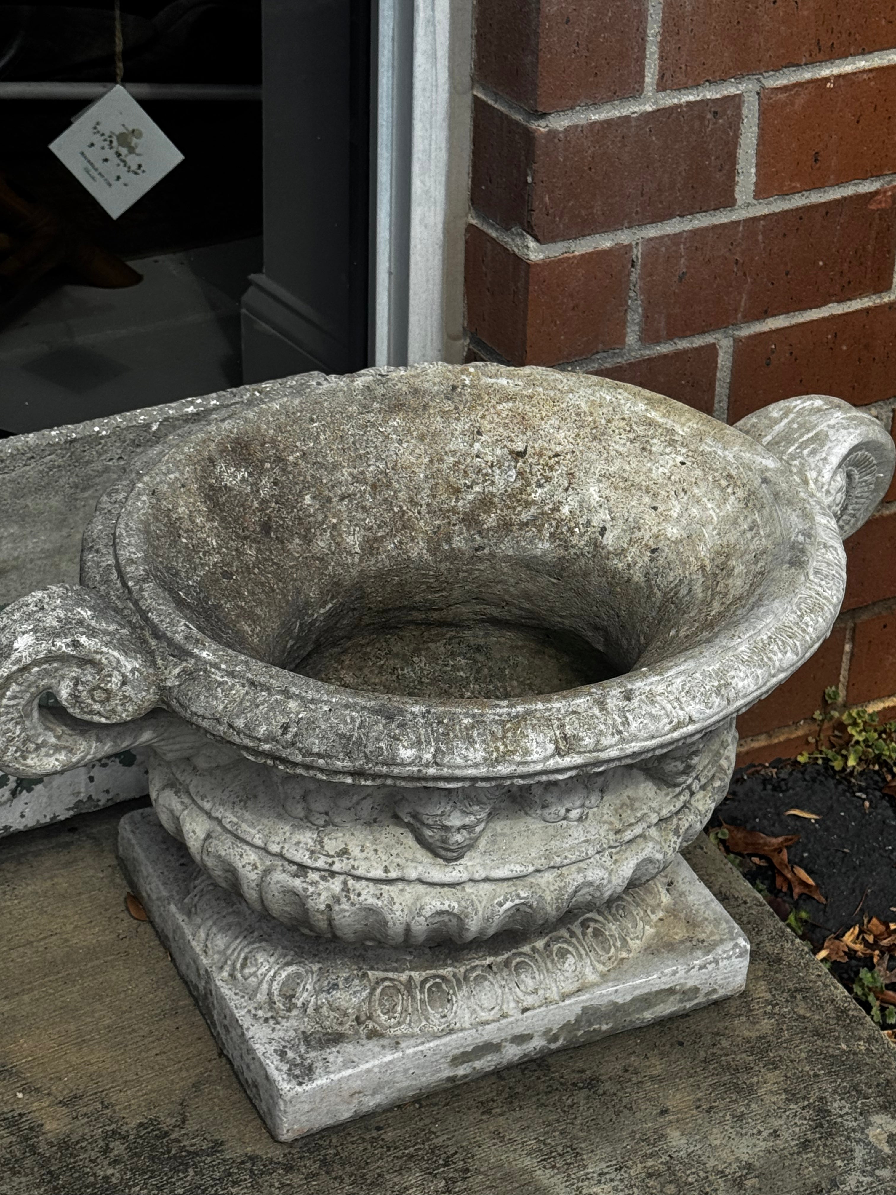 Pair of Weathered Vintage Concrete Planters