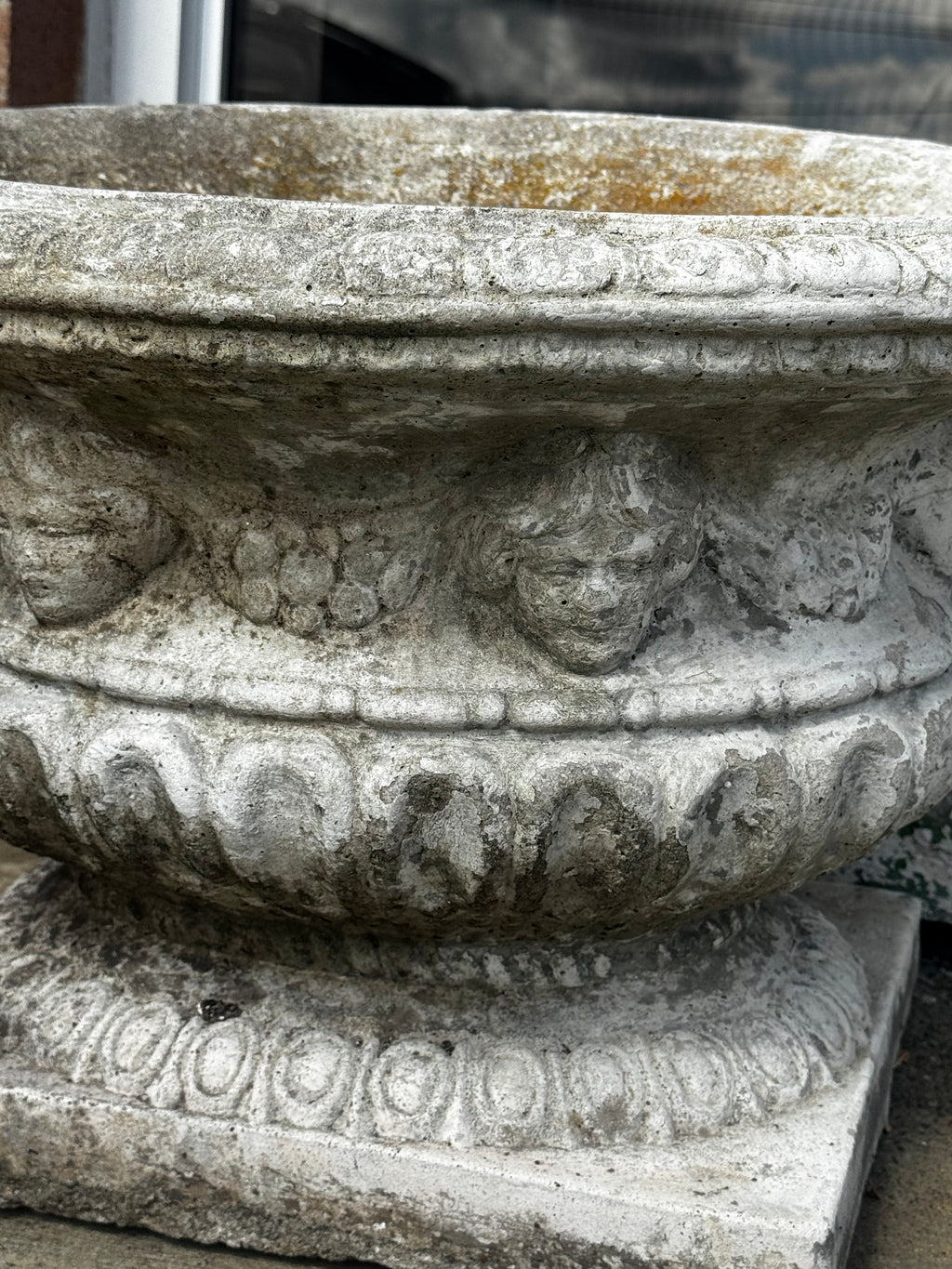 Pair of Weathered Vintage Concrete Planters