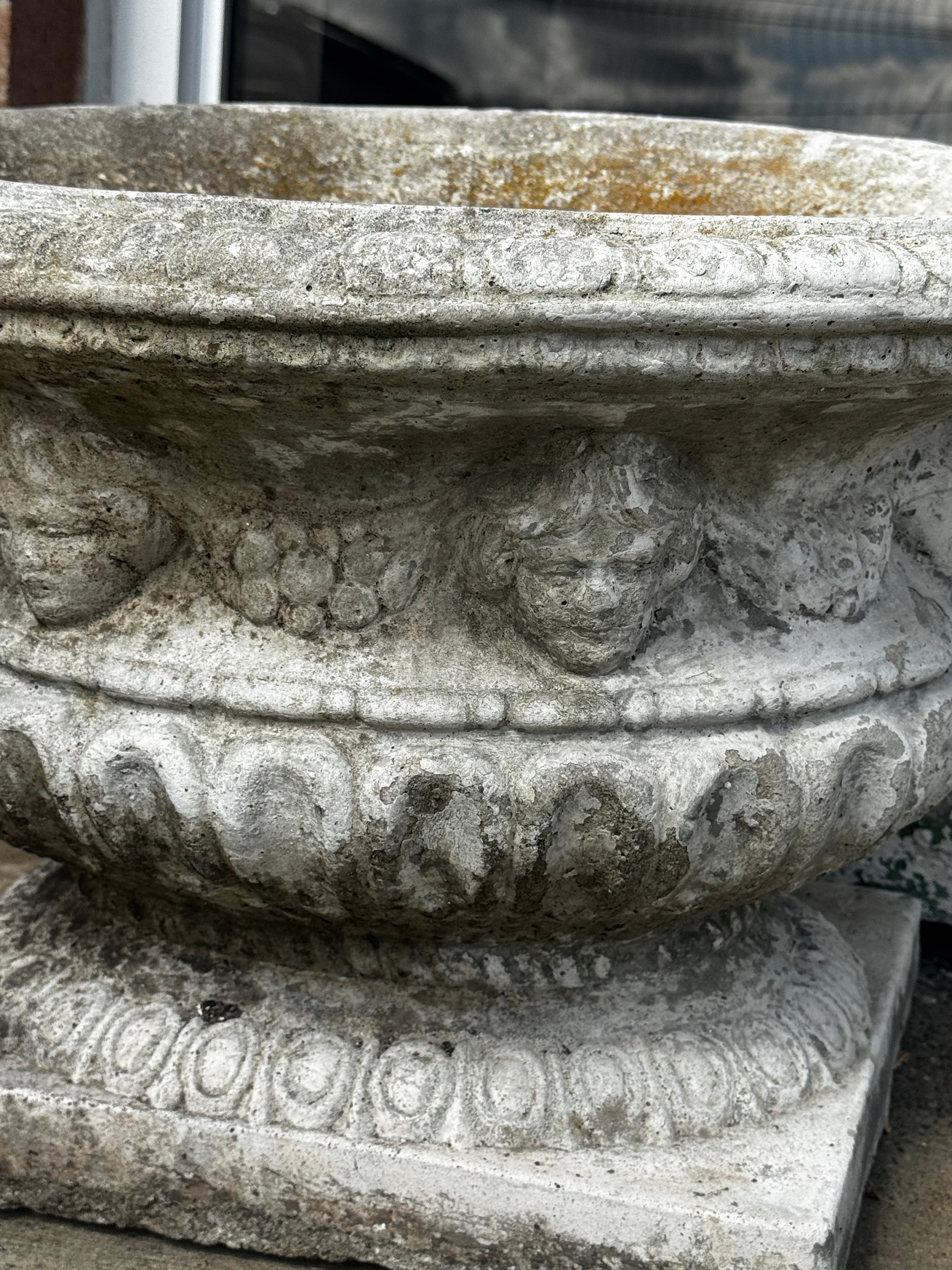 Pair of Weathered Vintage Concrete Planters