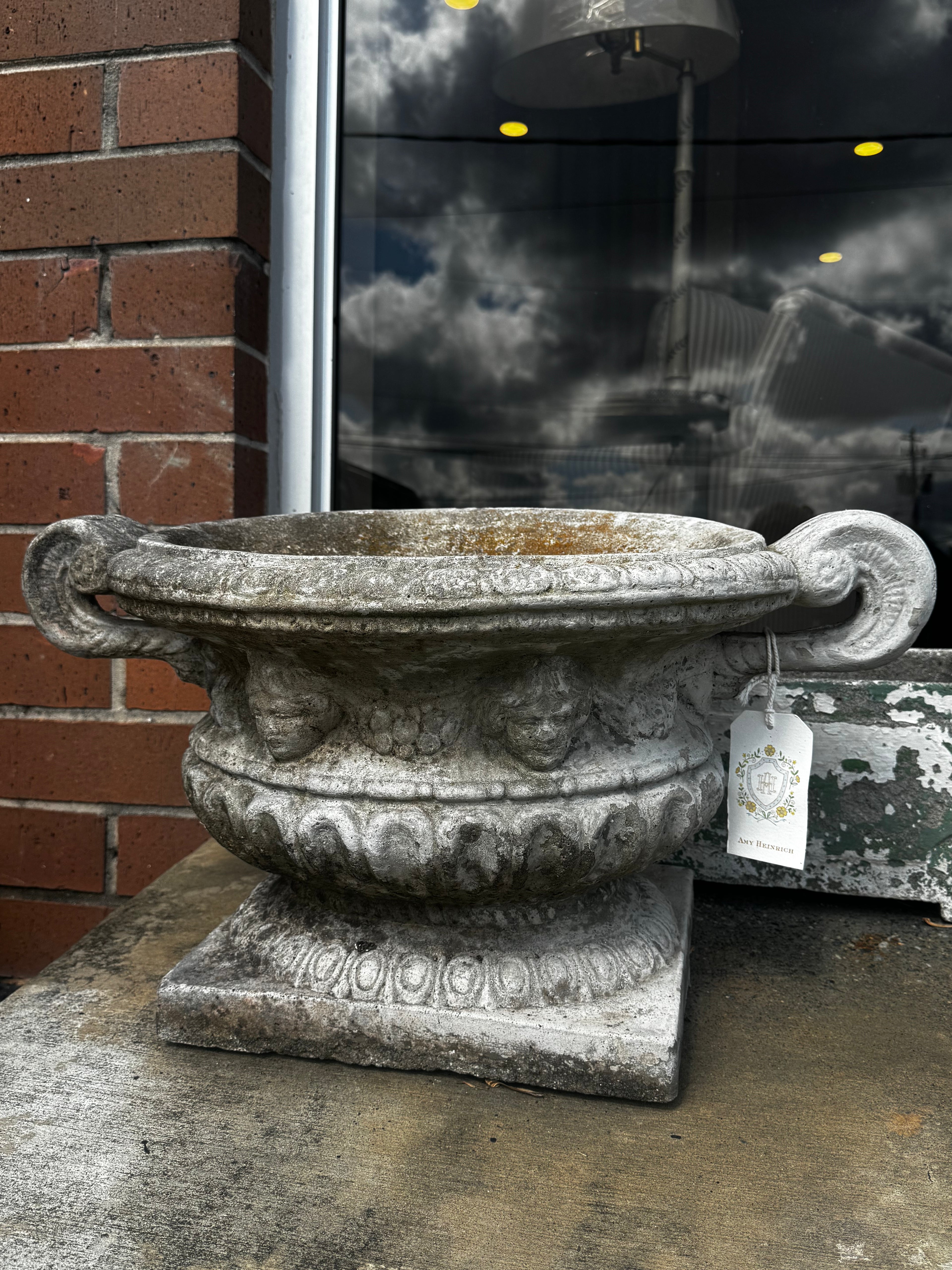 Pair of Weathered Vintage Concrete Planters
