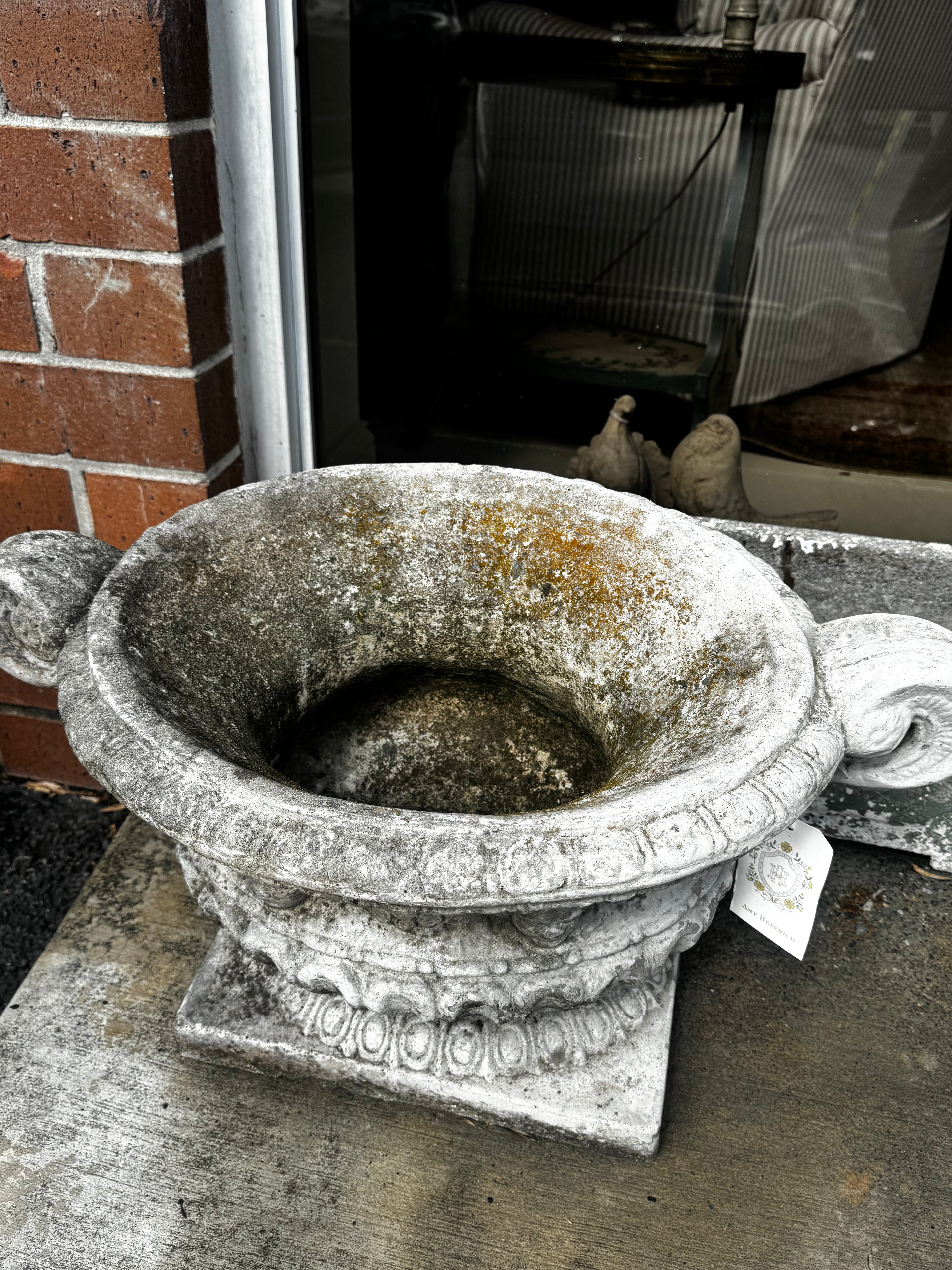 Pair of Weathered Vintage Concrete Planters