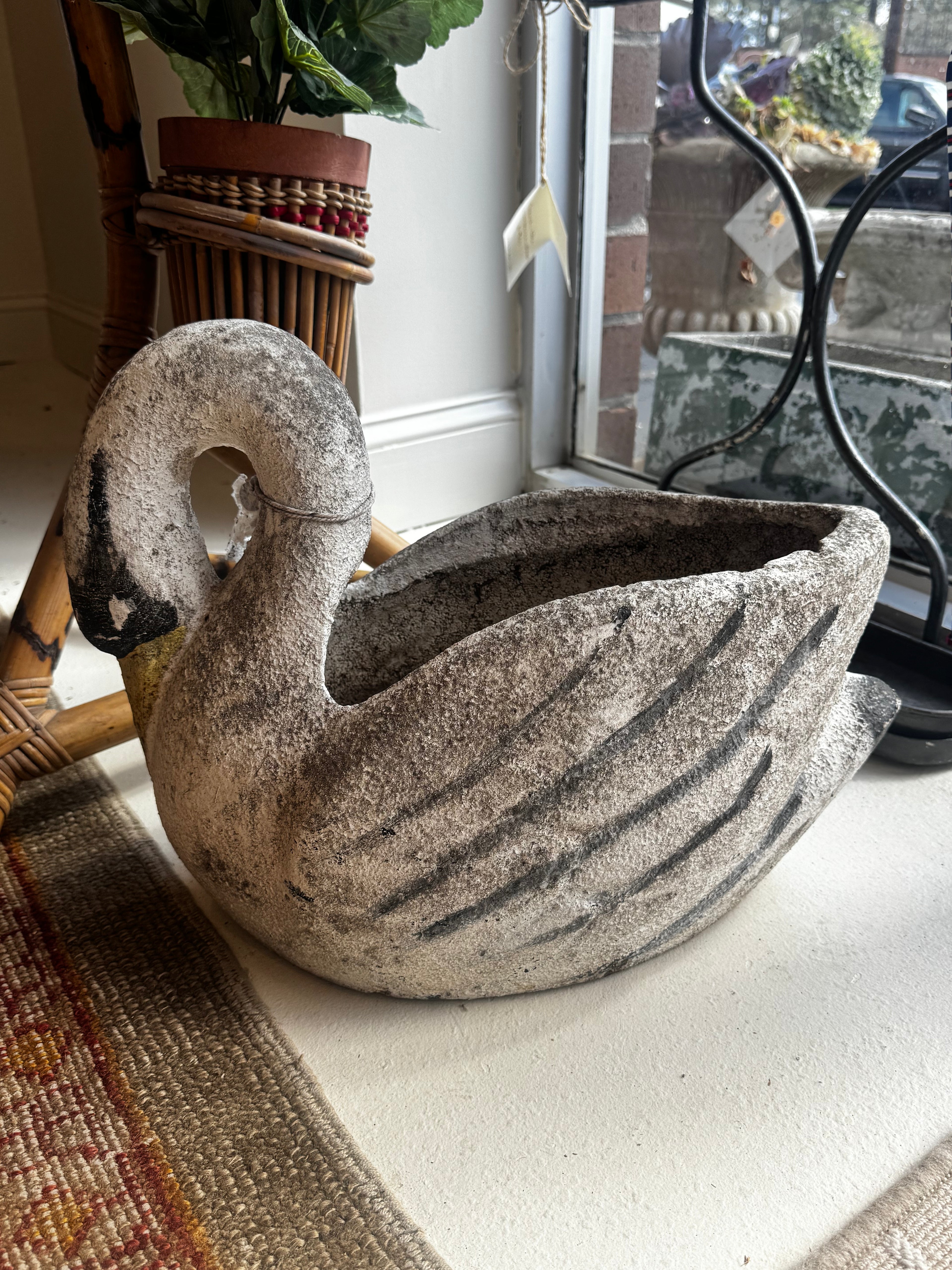 Vintage Concrete Swan - Garden Planter