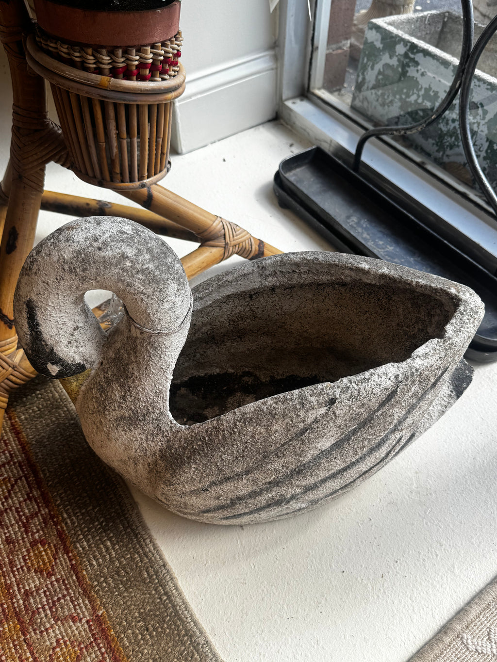 Vintage Concrete Swan - Garden Planter