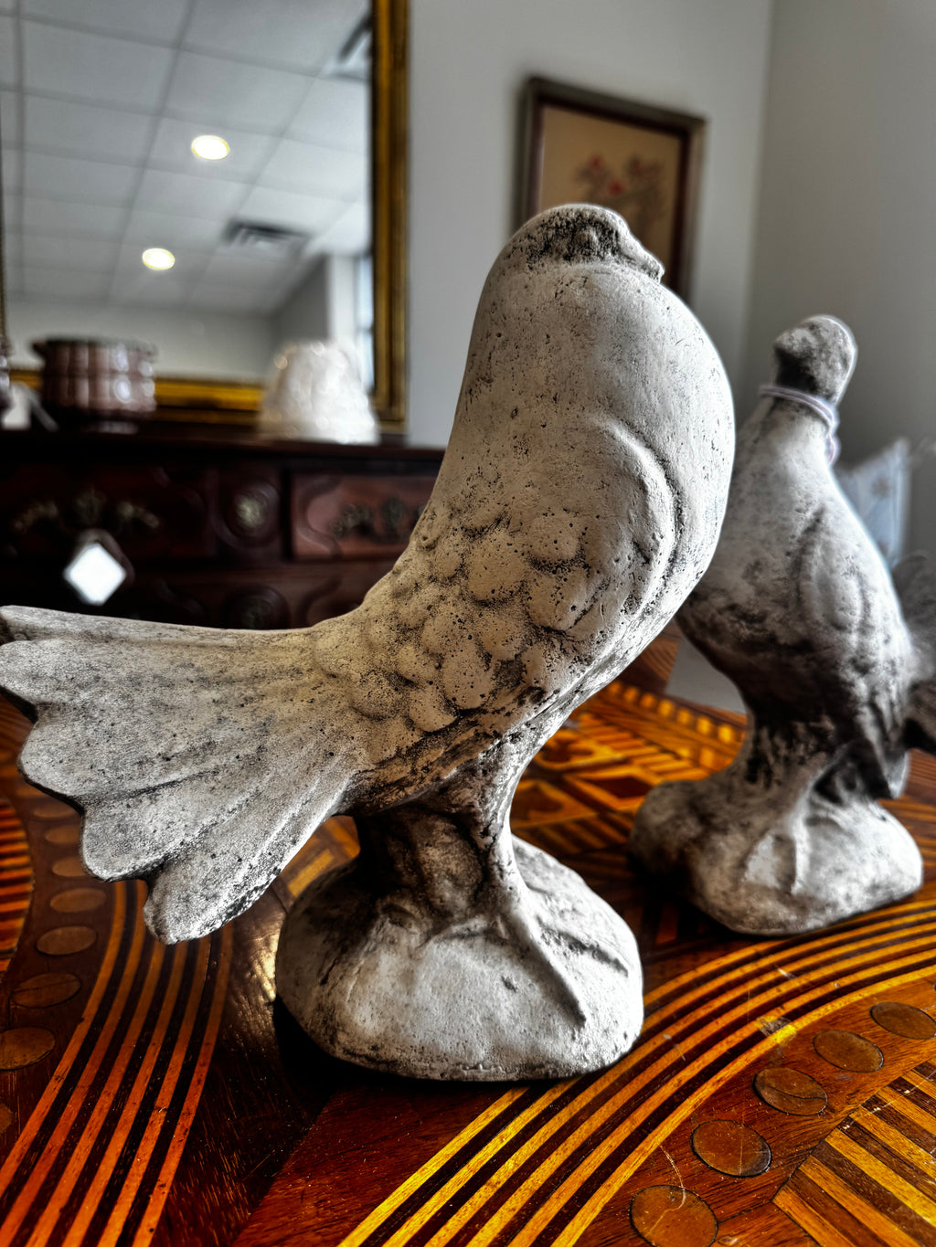 Pair of Vintage Concrete Dove - Garden Ornaments
