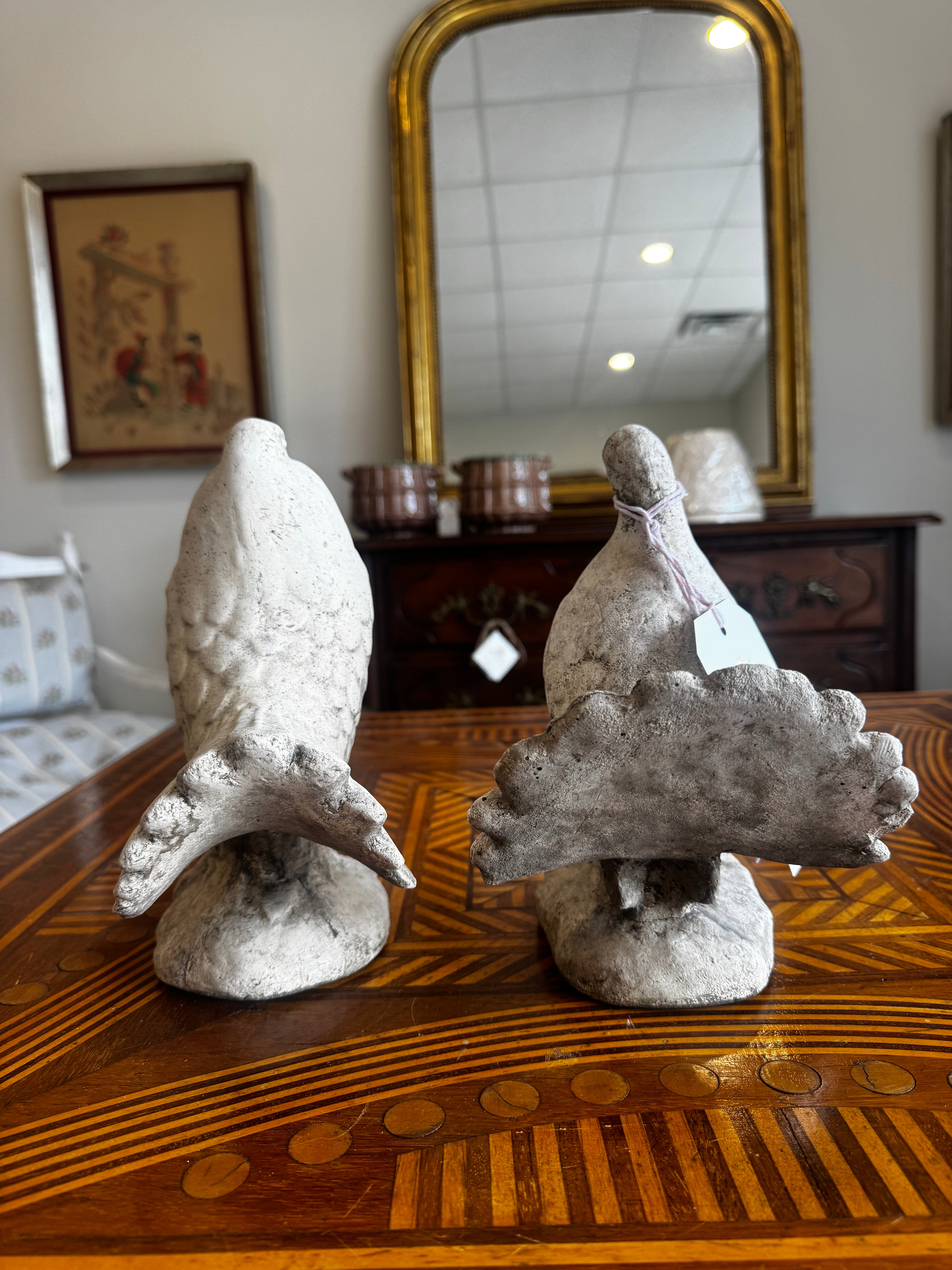 Pair of Vintage Concrete Dove - Garden Ornaments