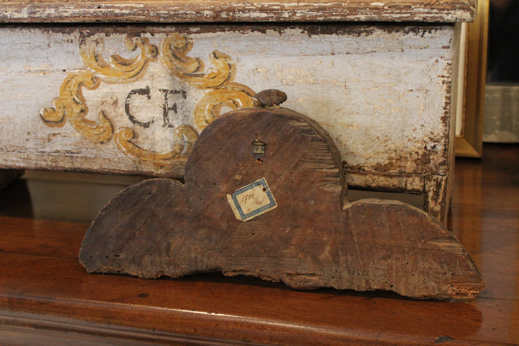 Antique 18th Century Italian Painted Polychrome Wood Carved Angel/Putti Fragment