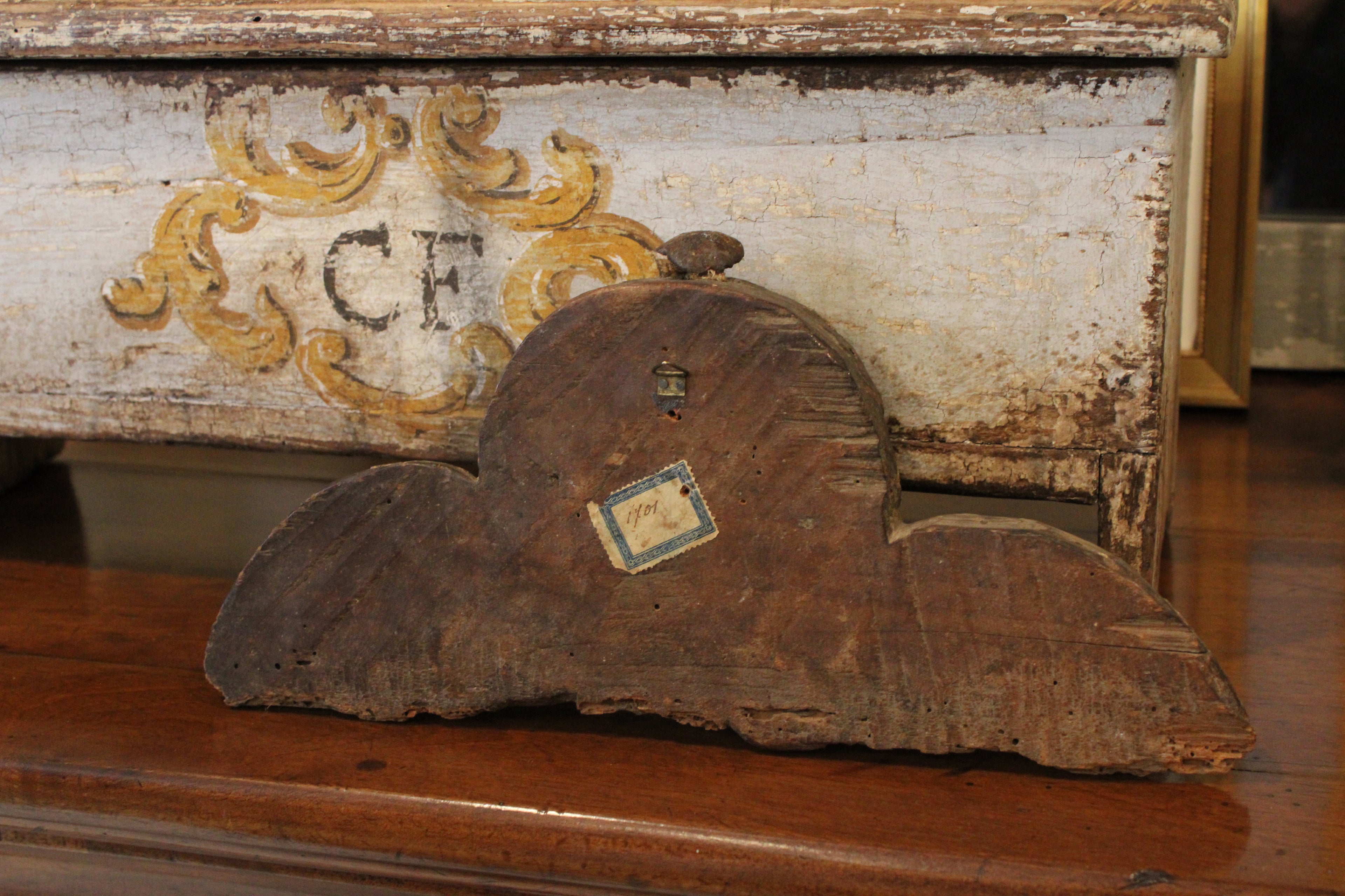 Antique 18th Century Italian Painted Polychrome Wood Carved Angel/Putti Fragment